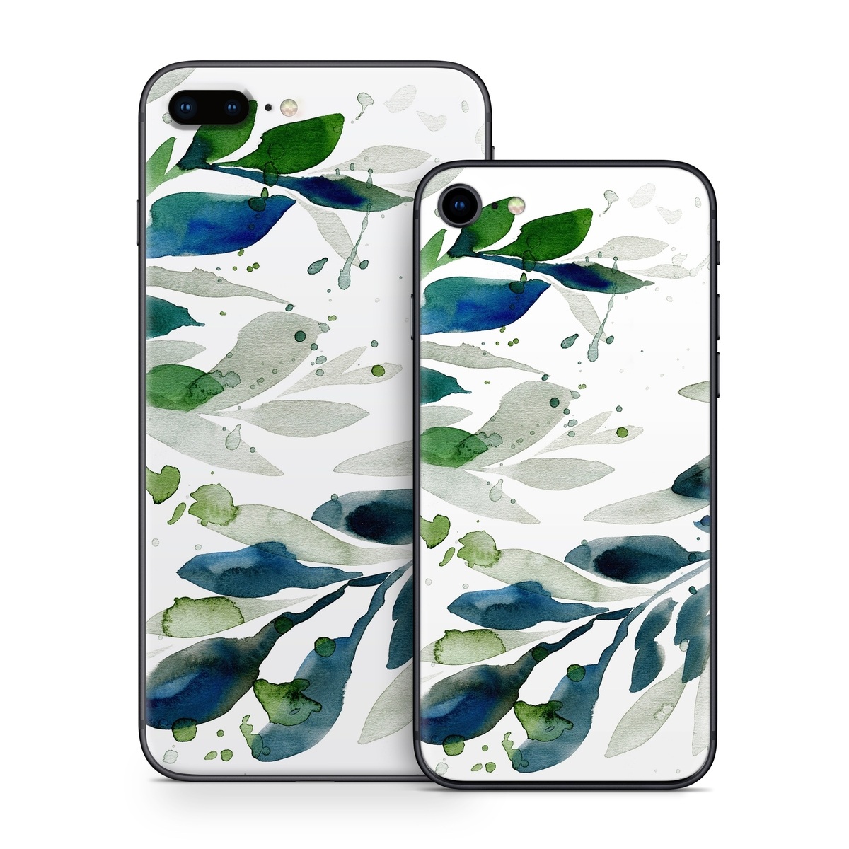 iPhone 8 Series Skin design of Leaf, Branch, Plant, Tree, Botany, Flower, Design, Eucalyptus, Pattern, Watercolor paint, with white, blue, green, gray colors