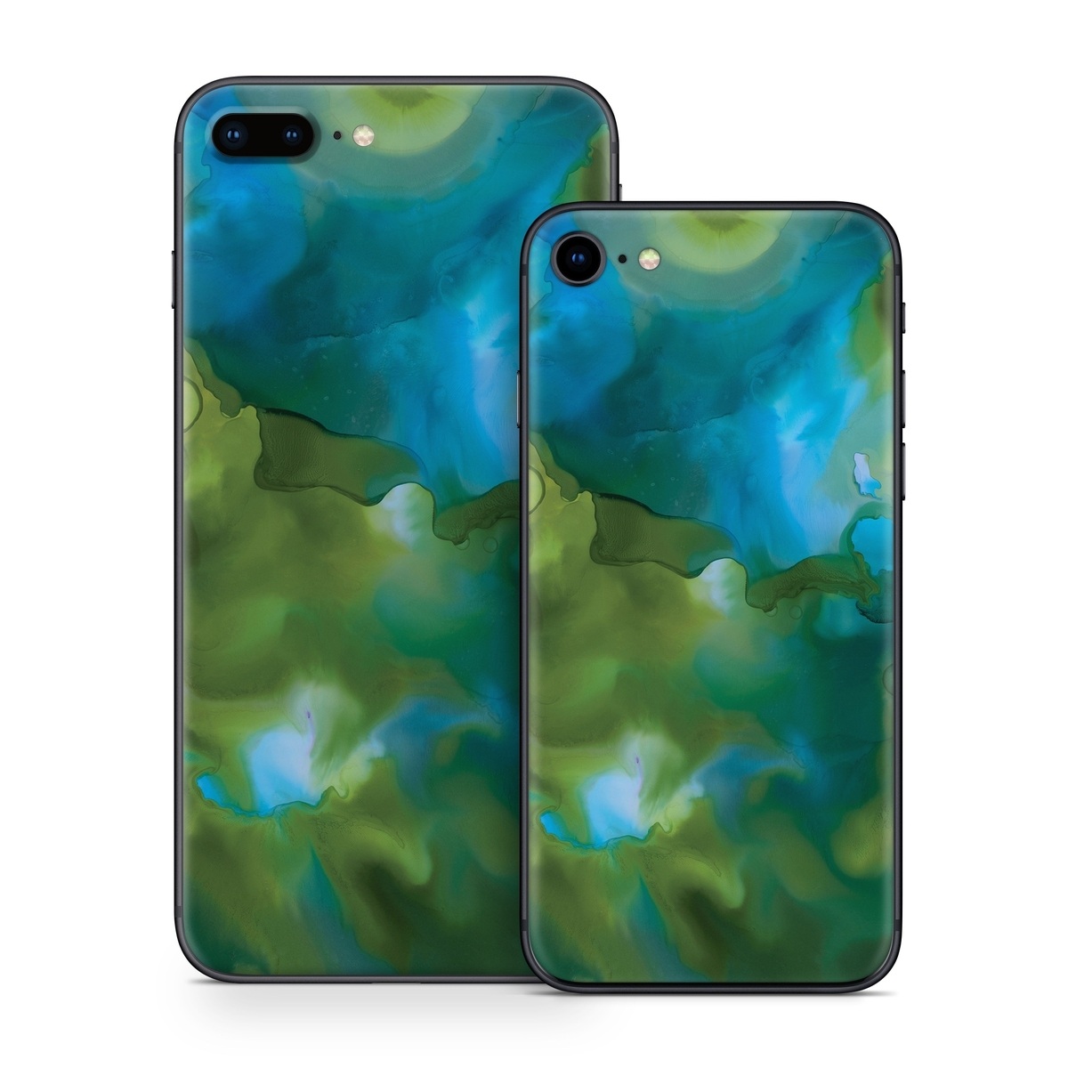 iPhone 8 Series Skin design of Aqua, Blue, Green, Painting, Turquoise, Teal, Water, Acrylic paint, Art, Organism, with blue, green colors
