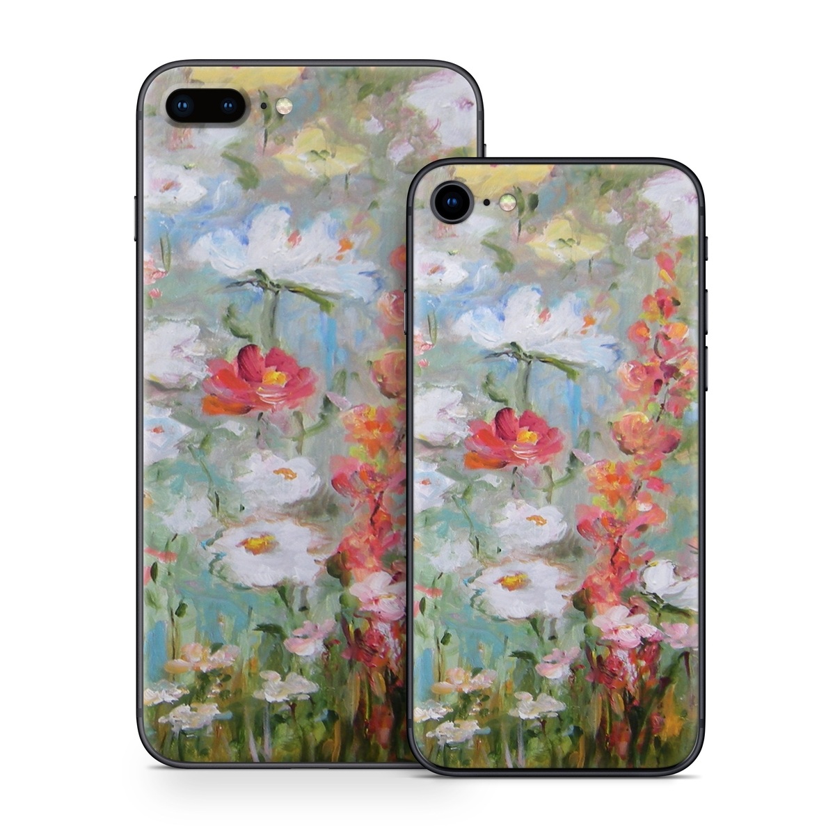 iPhone 8 Series Skin design of Flower, Painting, Watercolor paint, Plant, Modern art, Wildflower, Botany, Meadow, Acrylic paint, Flowering plant, with gray, black, green, red, blue colors