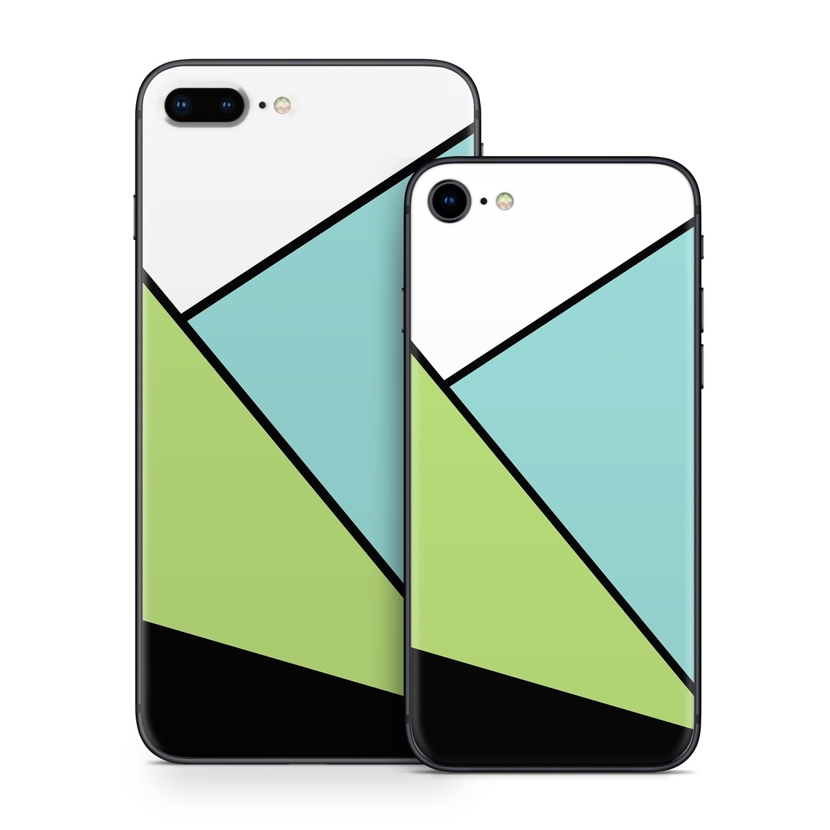 iPhone 8 Series Skin design of Green, Line, Blue, Triangle, Design, Parallel, Pattern, Graphic design, Slope, with white, black, green, blue colors