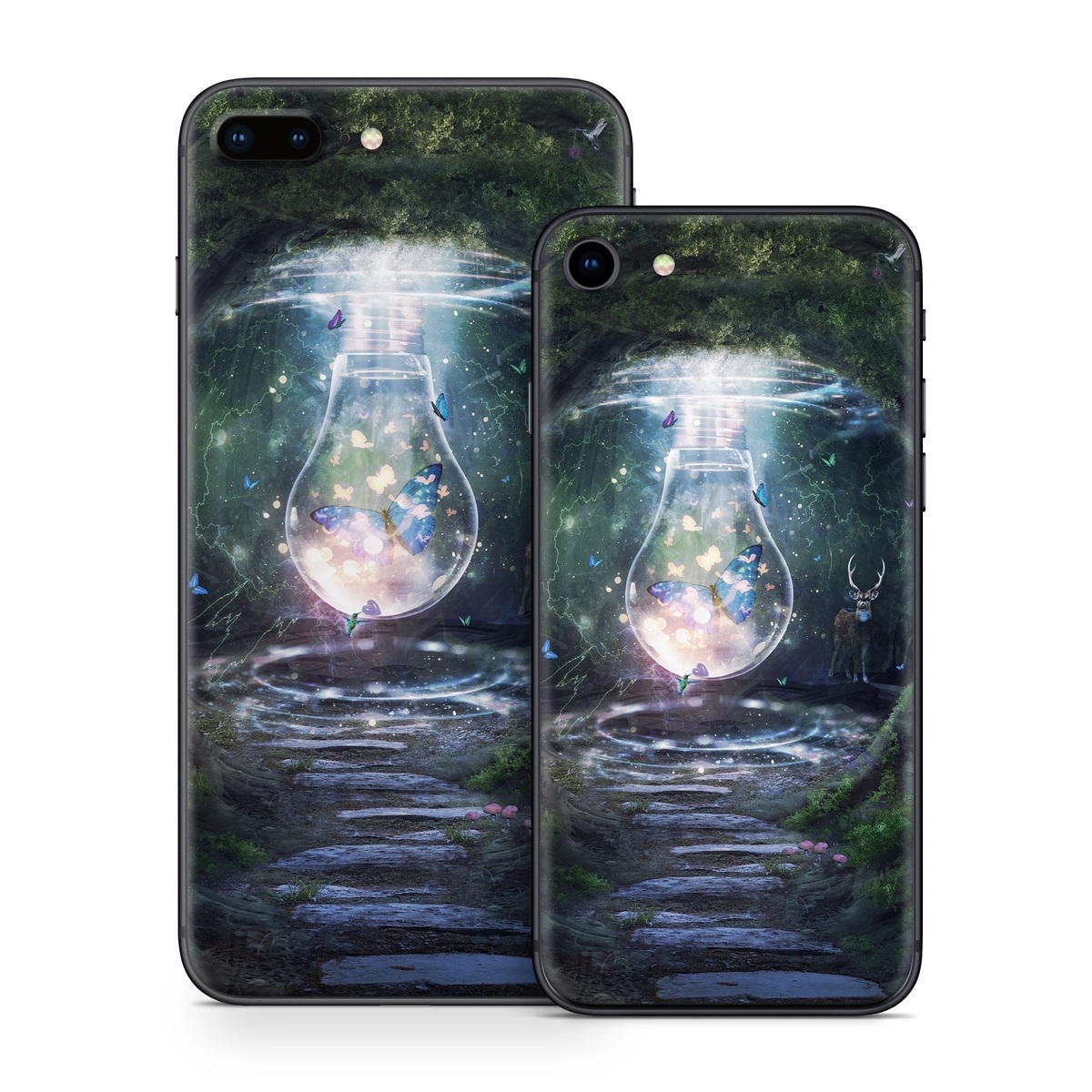 iPhone 8 Series Skin design of Nature, Green, Darkness, Natural environment, Light, Infrastructure, Tunnel, Tree, Forest, Art, with white, black, brown, green, blue, yellow colors