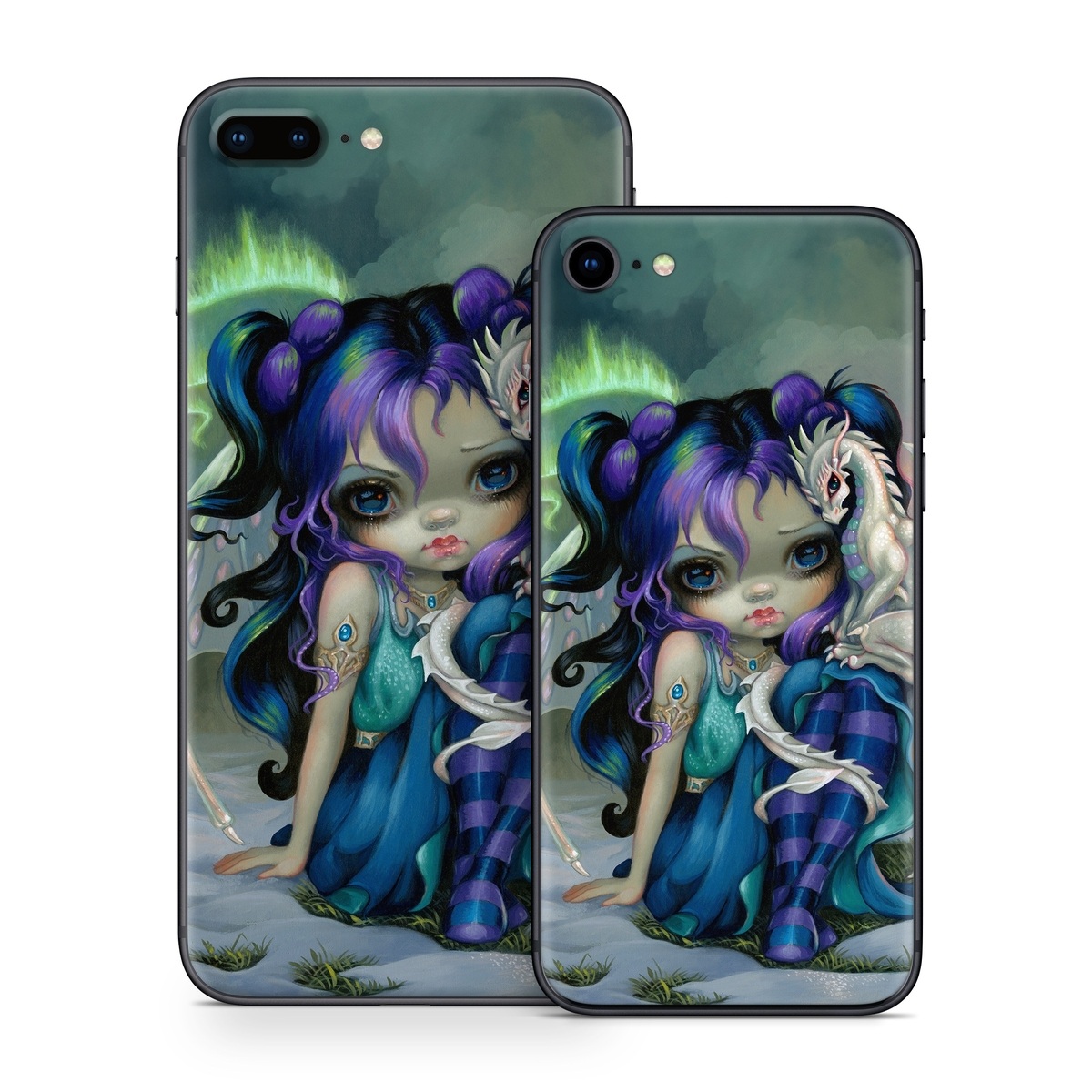 iPhone 8 Series Skin design of Illustration, Fictional character, Cg artwork, Art, Mythology, Anime, Mythical creature, with green, blue, purple, yellow, red, white colors