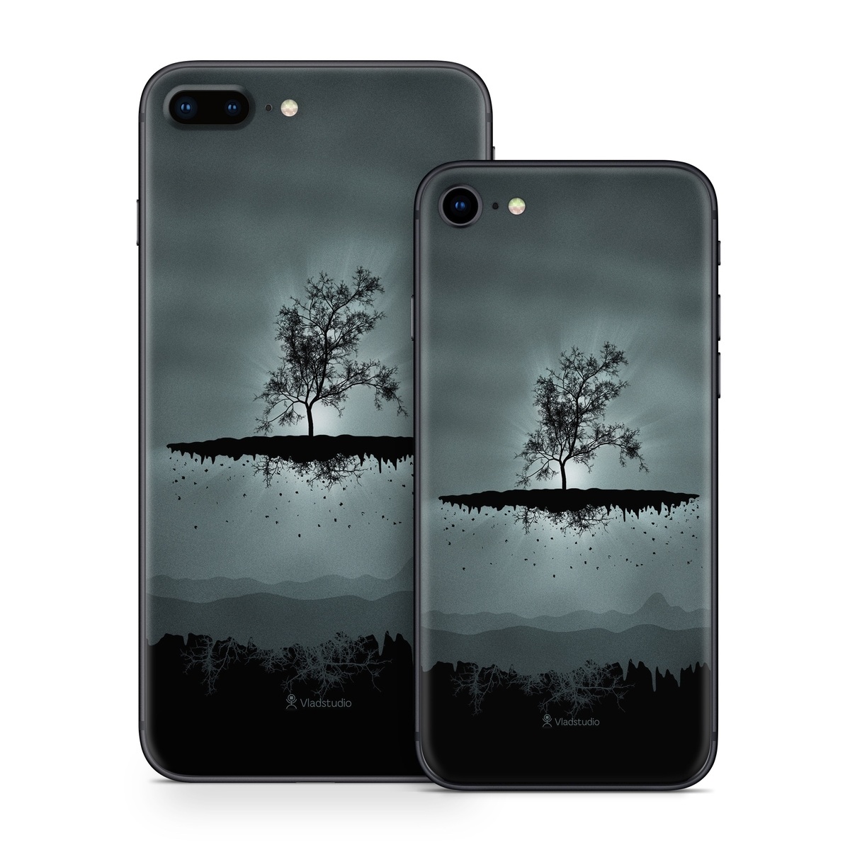 iPhone 8 Series Skin design of Reflection, Sky, Nature, Water, Black, Tree, Black-and-white, Monochrome photography, Natural landscape, Atmospheric phenomenon, with black, gray, blue colors