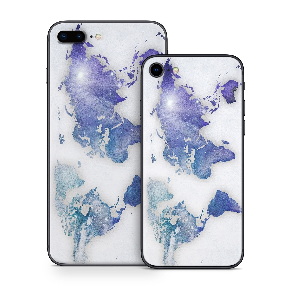iPhone 8 Series Skin design of World, Map, Watercolor paint, Illustration, with white, blue, purple colors