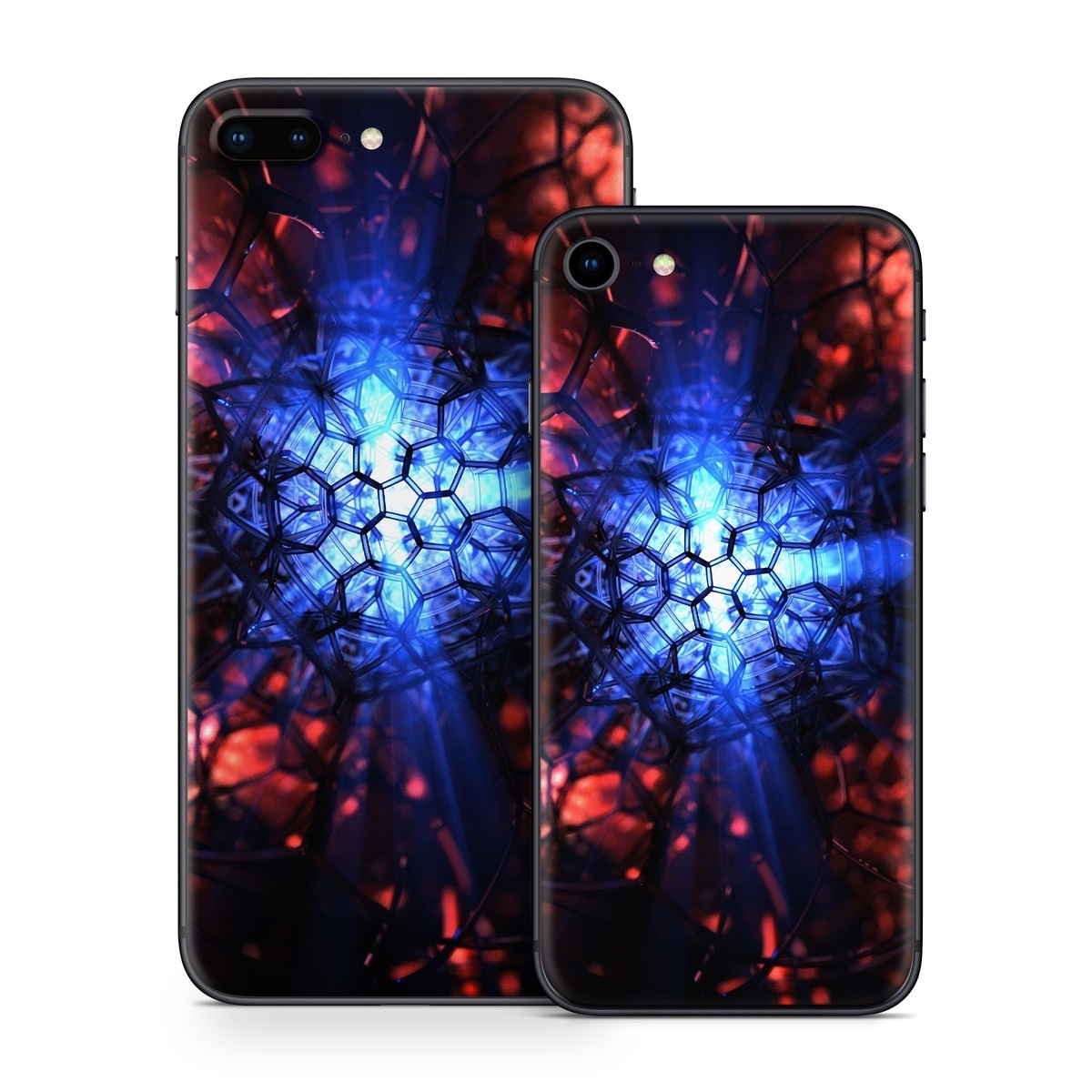 iPhone 8 Series Skin design of Blue, Fractal art, Red, Light, Pattern, Lighting, Art, Kaleidoscope, Design, Psychedelic art, with black, blue, red colors