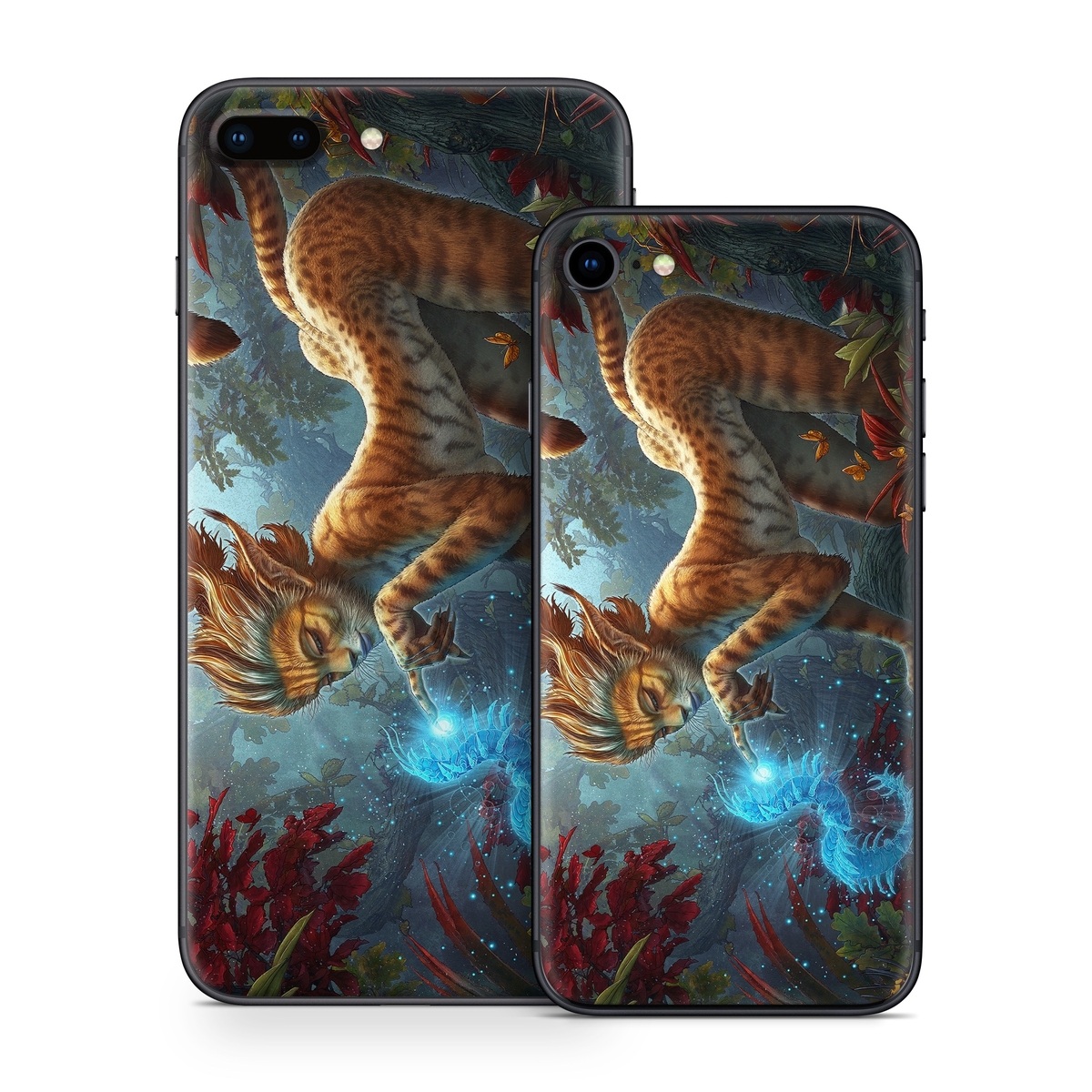 iPhone 8 Series Skin design of Fictional character, Mythology, Illustration, Cg artwork, Sky, Organism, Dragon, Felidae, Mythical creature, Art, with yellow, red, black, green, blue colors