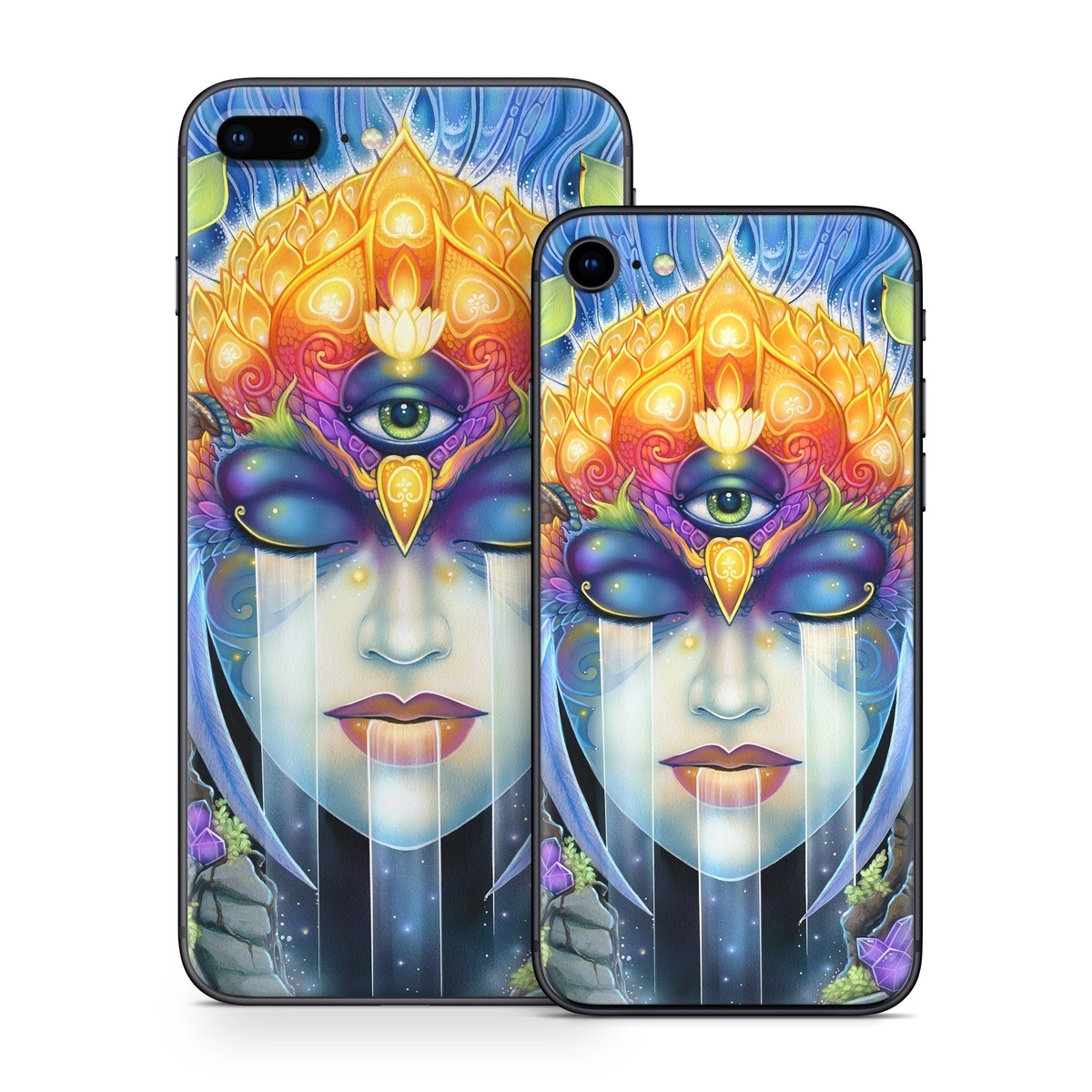 iPhone 8 Series Skin design of Art paint, Paint, Painting, Art, Illustration, Fictional character, Symmetry, Cg artwork, Visual arts, Electric blue, with blue, yellow, orange, red, purple, blue, green, brown, gray colors
