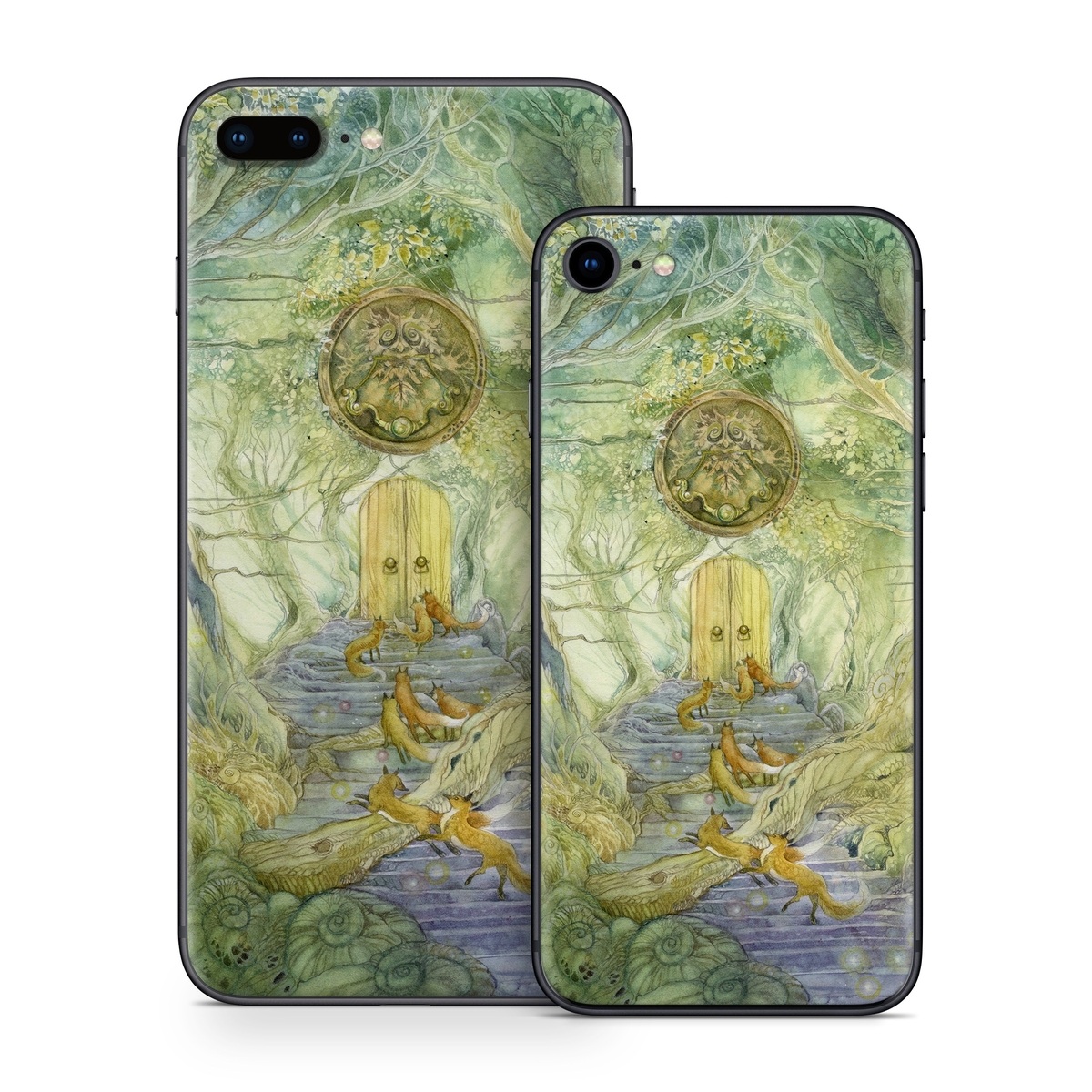 iPhone 8 Series Skin design of Painting, Art, Mythology, Visual arts, Watercolor paint, Organism, Fictional character, Modern art, Landscape, Acrylic paint, with green, brown, red, yellow, blue, purple colors