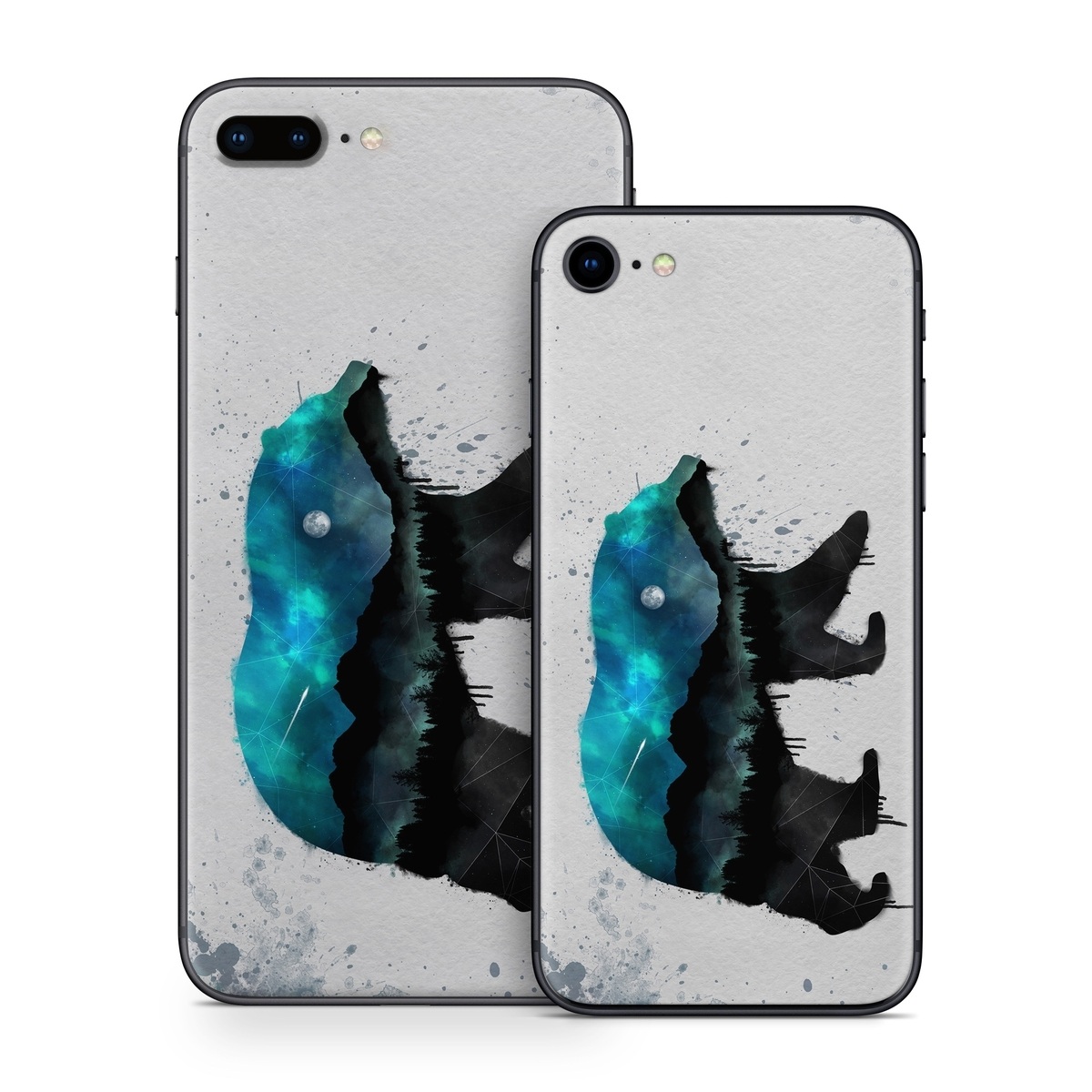 iPhone 8 Series Skin design of Bear, Illustration, Grizzly bear, Art, Watercolor paint, Snout, Carnivore, Graphic design, Space, Polar bear, with gray, black, white, green, blue colors