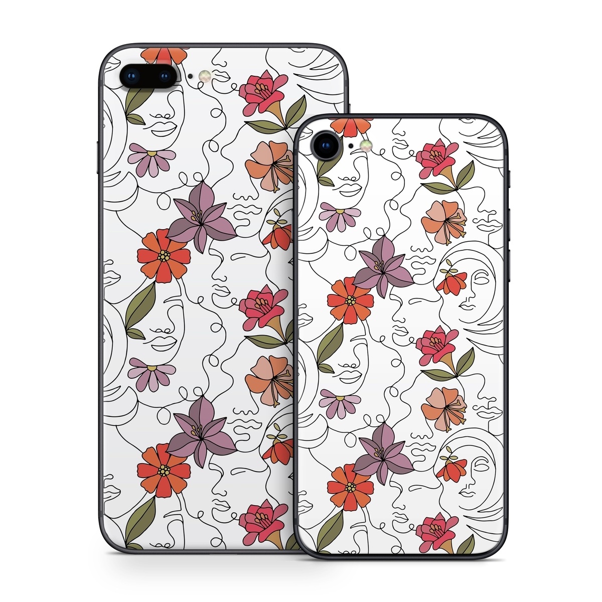 iPhone 8 Series Skin design of Flower, Plant, White, Product, Petal, Branch, Rectangle, Botany, Textile, Creative arts, with white, red, purple, green, orange colors
