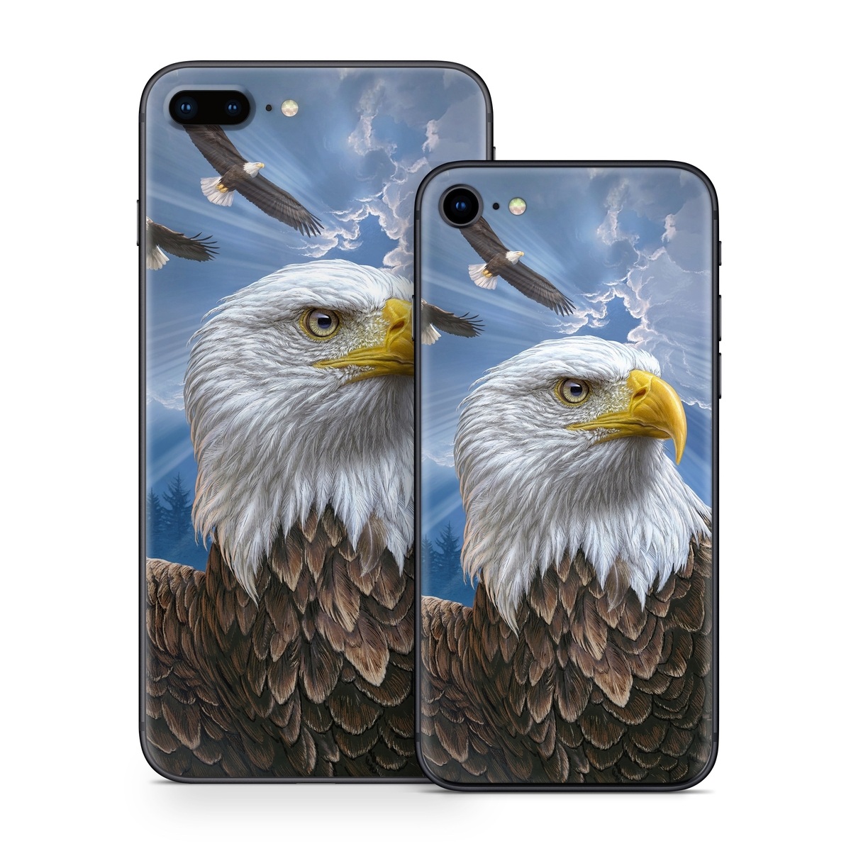 iPhone 8 Series Skin design of Bird, Bald eagle, Bird of prey, Vertebrate, Accipitriformes, Accipitridae, Eagle, Nature, Beak, Kite, with blue, brown, white, yellow colors
