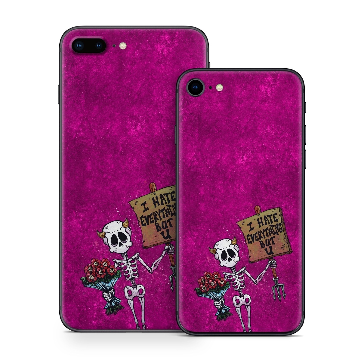 iPhone 8 Series Skin design of Purple, Pink, Violet, Magenta, Font, Tints and shades, Art, Electric blue, Skull, Rectangle, with white, gray, pink, red, green, brown, black colors