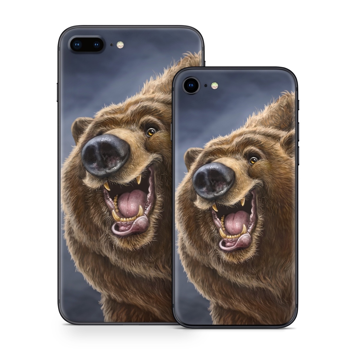iPhone 8 Series Skin design of Brown bear, Kodiak bear, Carnivore, Grizzly bear, Terrestrial animal, Snout, Bear, Whiskers, Fur, Fang, with brown, black, white, pink, gray colors