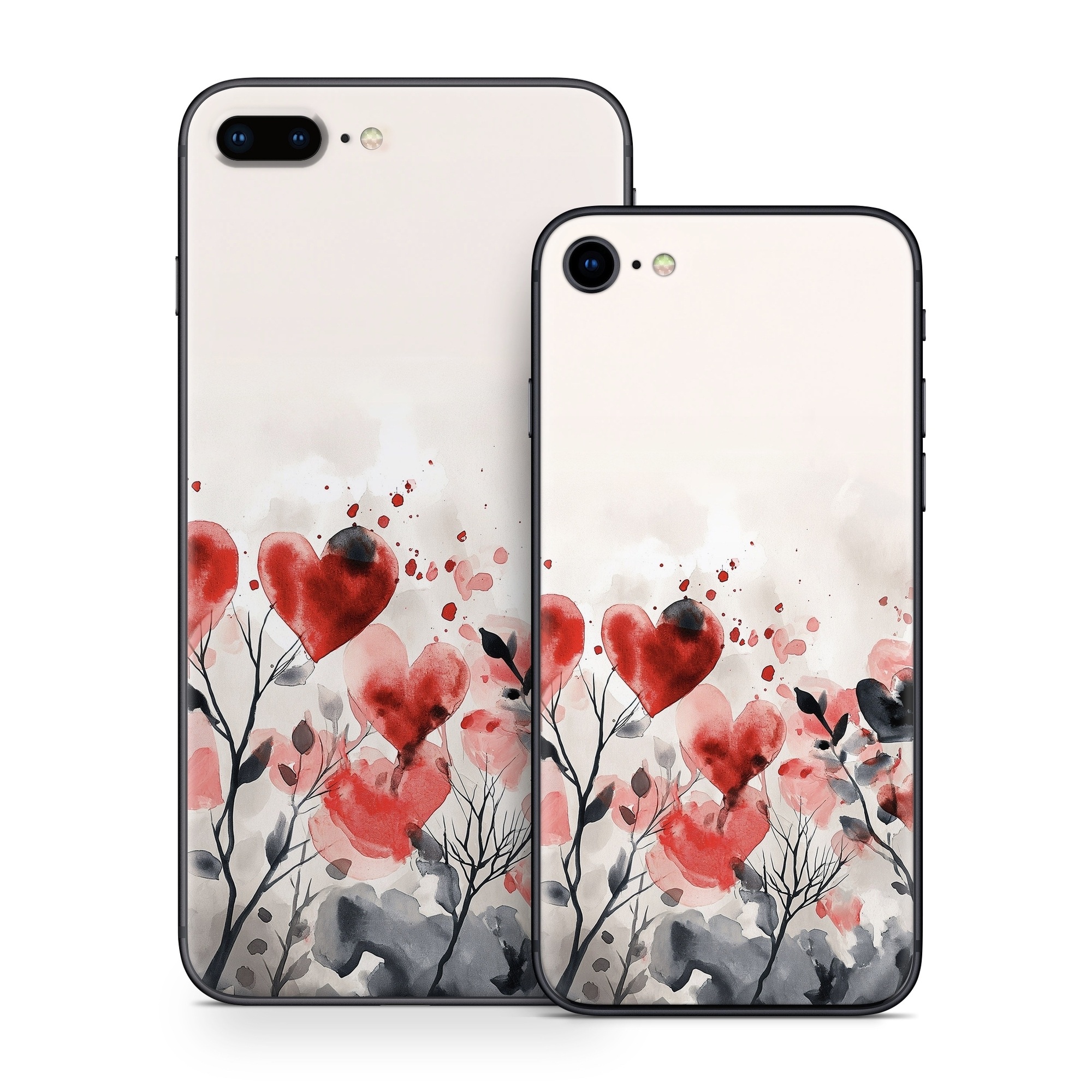 iPhone 8 Series Skin design of Flower, Plant, Petal, Sky, Natural landscape, Twig, Tree, Art, Painting, Flowering plant, with white, black, gray, red, pink colors