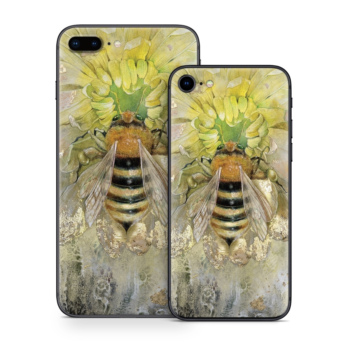 iPhone 8 Series Skin design of Honeybee, Insect, Bee, Membrane-winged insect, Invertebrate, Pest, Watercolor paint, Pollinator, Illustration, Organism, with yellow, orange, black, green, gray, pink colors