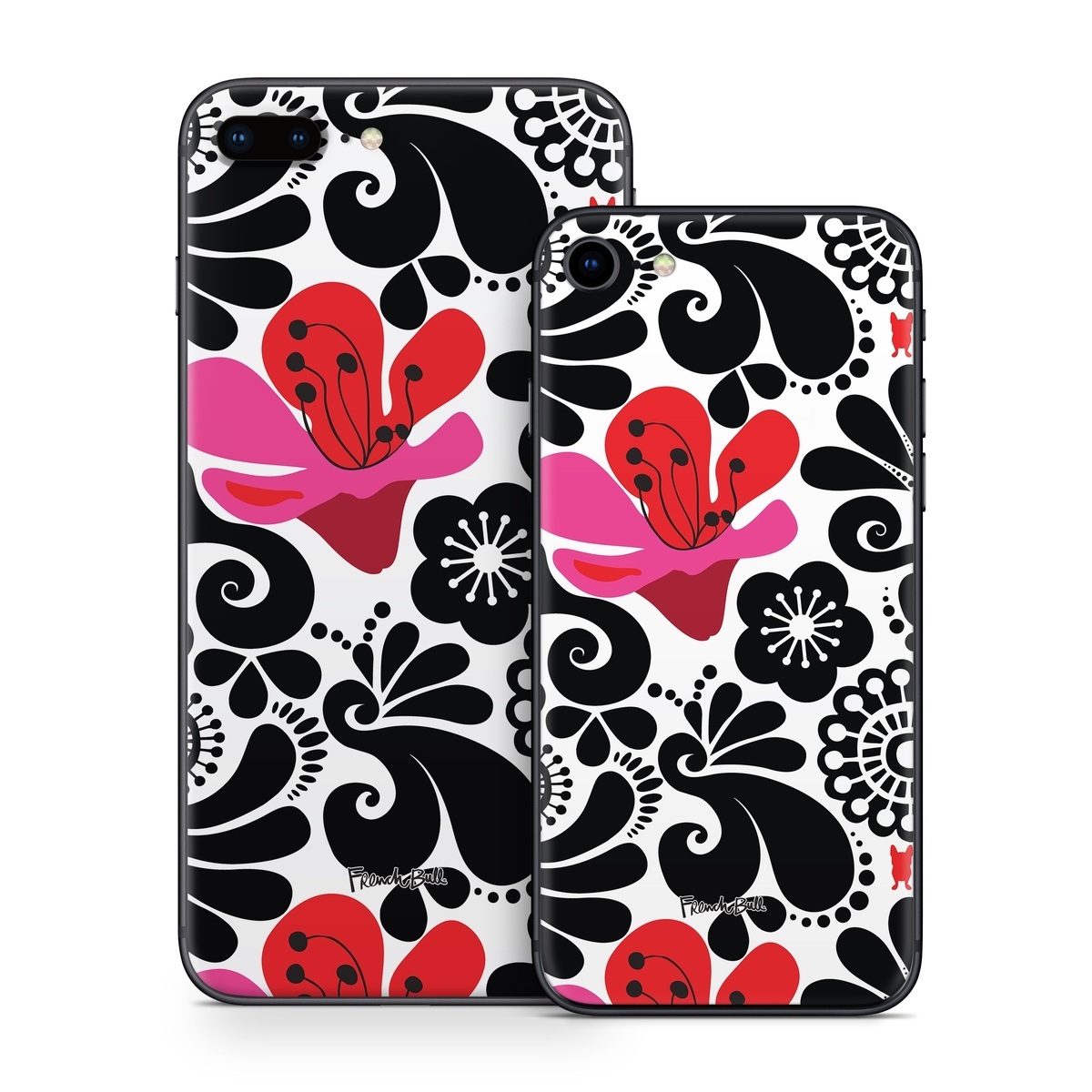 iPhone 8 Series Skin design of White, Product, Green, Botany, Petal, Textile, Pink, Creative arts, Line, Magenta, with black, white, pink, red colors