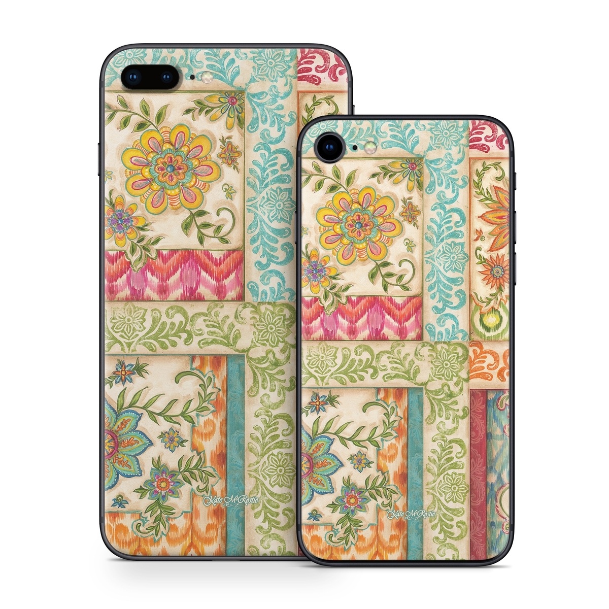 iPhone 8 Series Skin design of Flower, Rectangle, Plant, Botany, Textile, Aqua, Art, Pattern, Symmetry, Motif, with red, orange, green, blue, pink, yellow colors