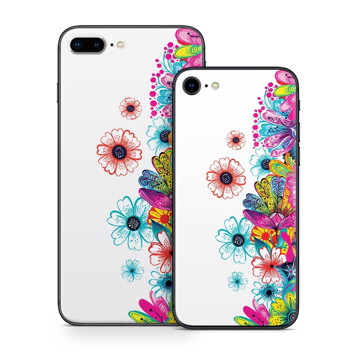 iPhone 8 Series Skin design of Pattern, Floral design, Design, Graphic design, Flower, Wildflower, Plant, Graphics, Clip art, Visual arts, with white, pink, blue, yellow, purple, red colors