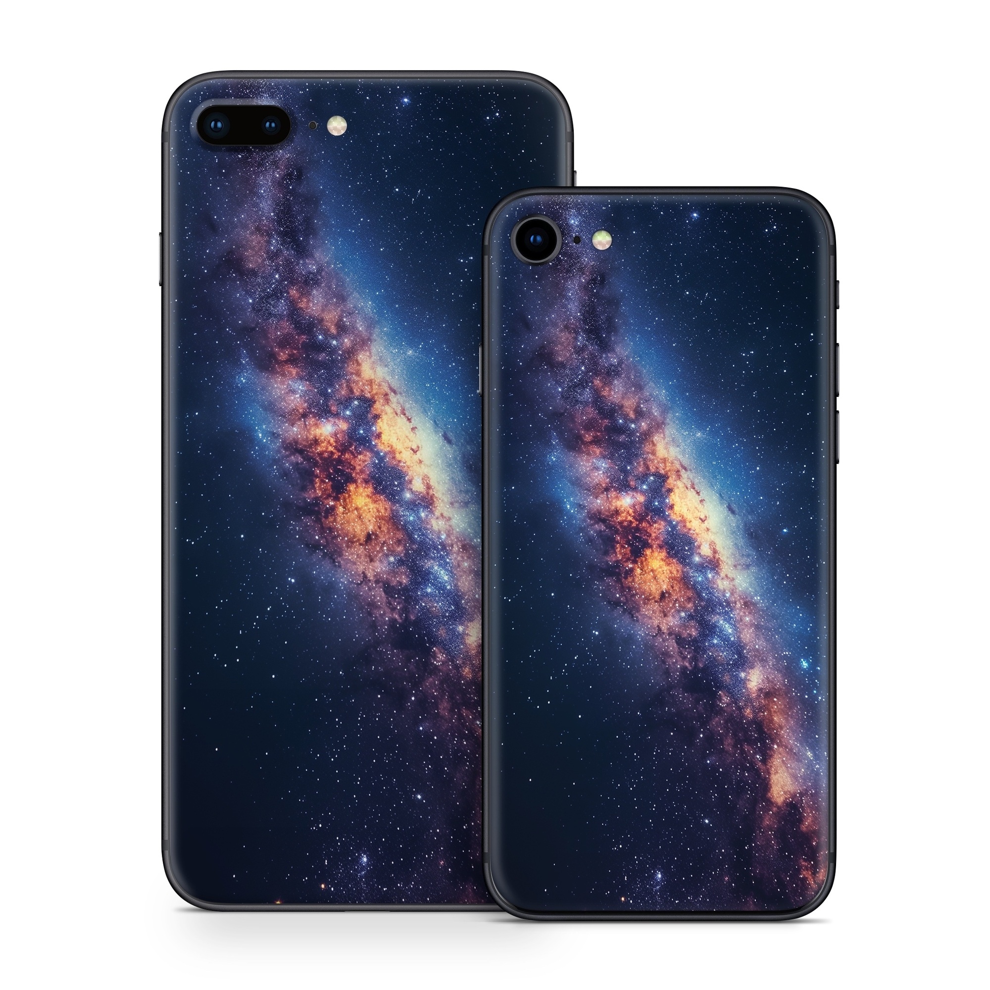iPhone 8 Series Skin design of Atmosphere, Sky, Nature, World, Nebula, Galaxy, Astronomical object, Atmospheric phenomenon, Milky way, Star, with black, blue, white, yellow, orange, red, purple, gray colors