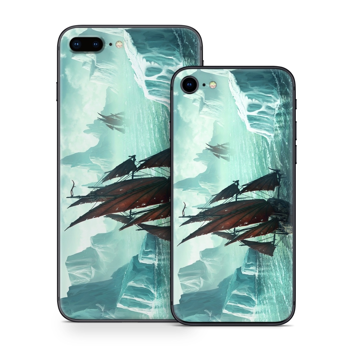 iPhone 8 Series Skin design of Cg artwork, Vehicle, Ghost ship, Manila galleon, Fluyt, Adventure game, First-rate, Sailing ship, Mythology, Strategy video game, with gray, black, blue, green, white colors