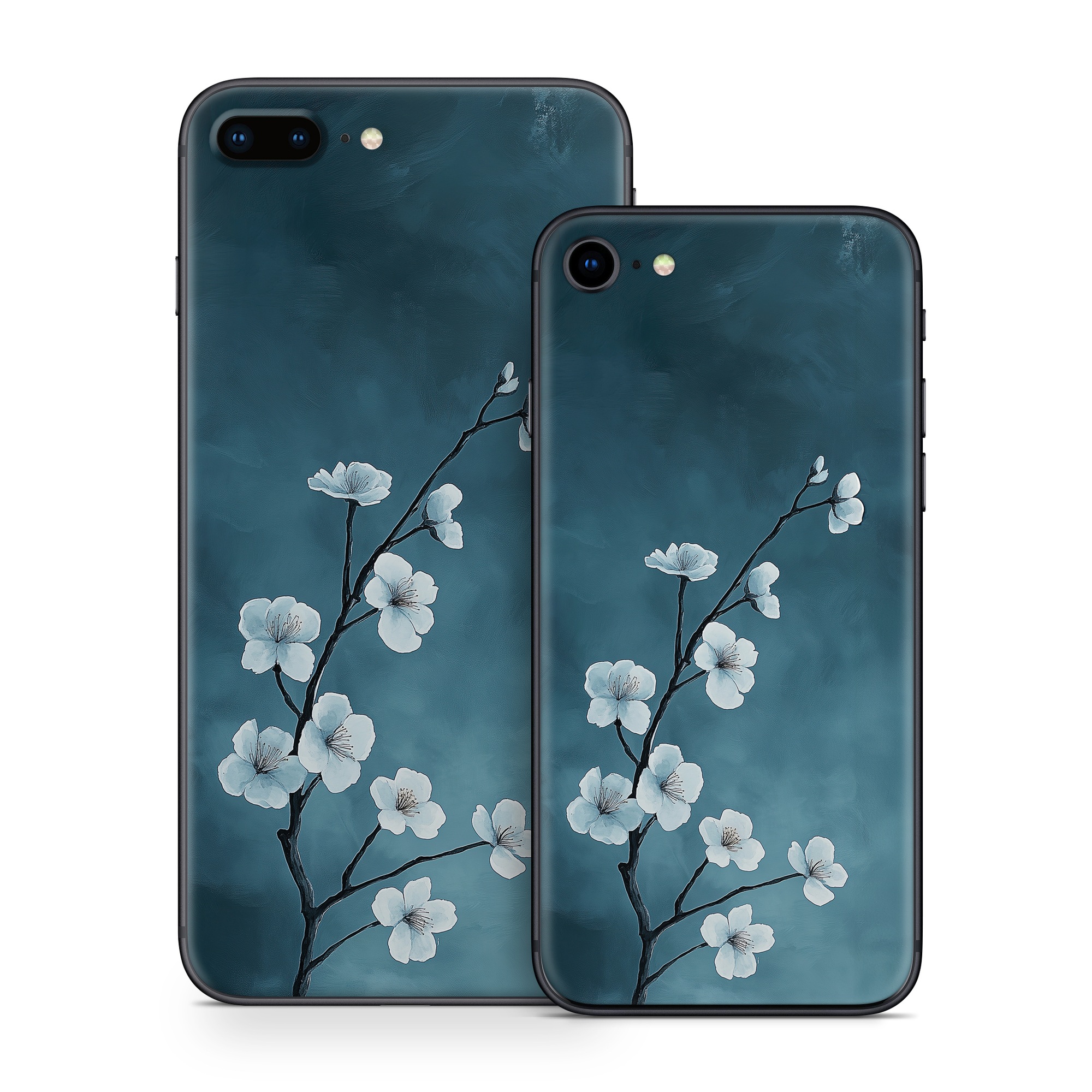 iPhone 8 Series Skin design of Flower, Nature, Petal, Branch, Twig, Sky, Flowering plant, Cloud, Blossom, Tree, with black, blue, white, gray colors