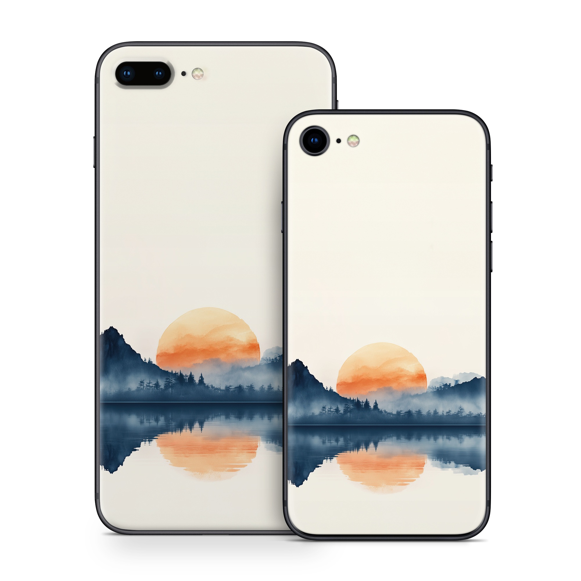 iPhone 8 Series Skin design of Water, Water resources, Sky, Mountain, Natural landscape, Lake, Atmospheric phenomenon, Landscape, Horizon, Afterglow, with black, blue, white, gray, yellow, orange, red colors