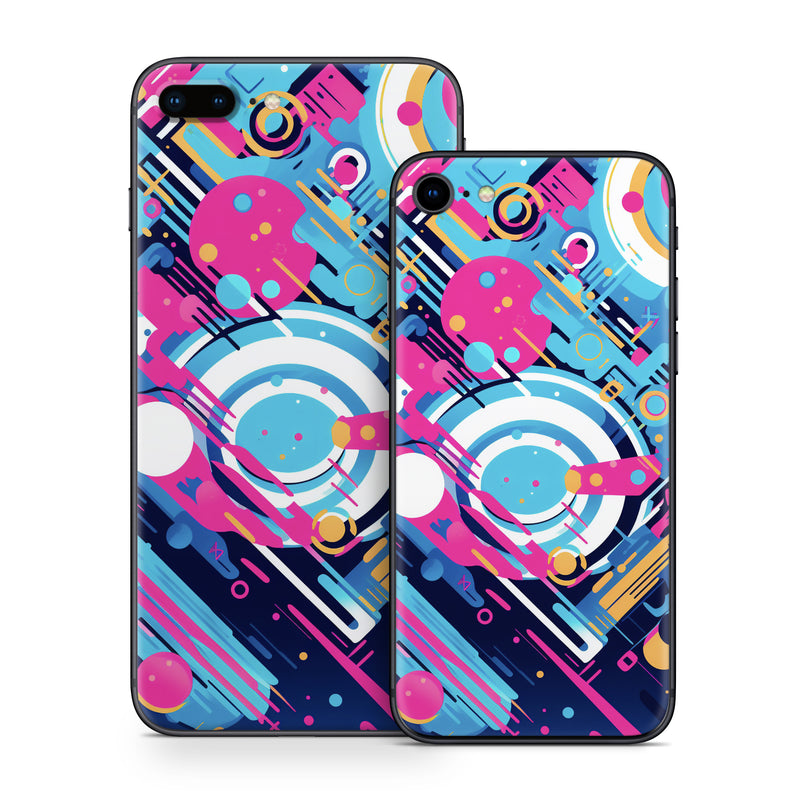 iPhone 8 Series Skin design of Colorfulness, Font, Line, Material property, Art, Magenta, Pattern, Electric blue, Circle, Graphics, with blue, pink, black, white, orange colors