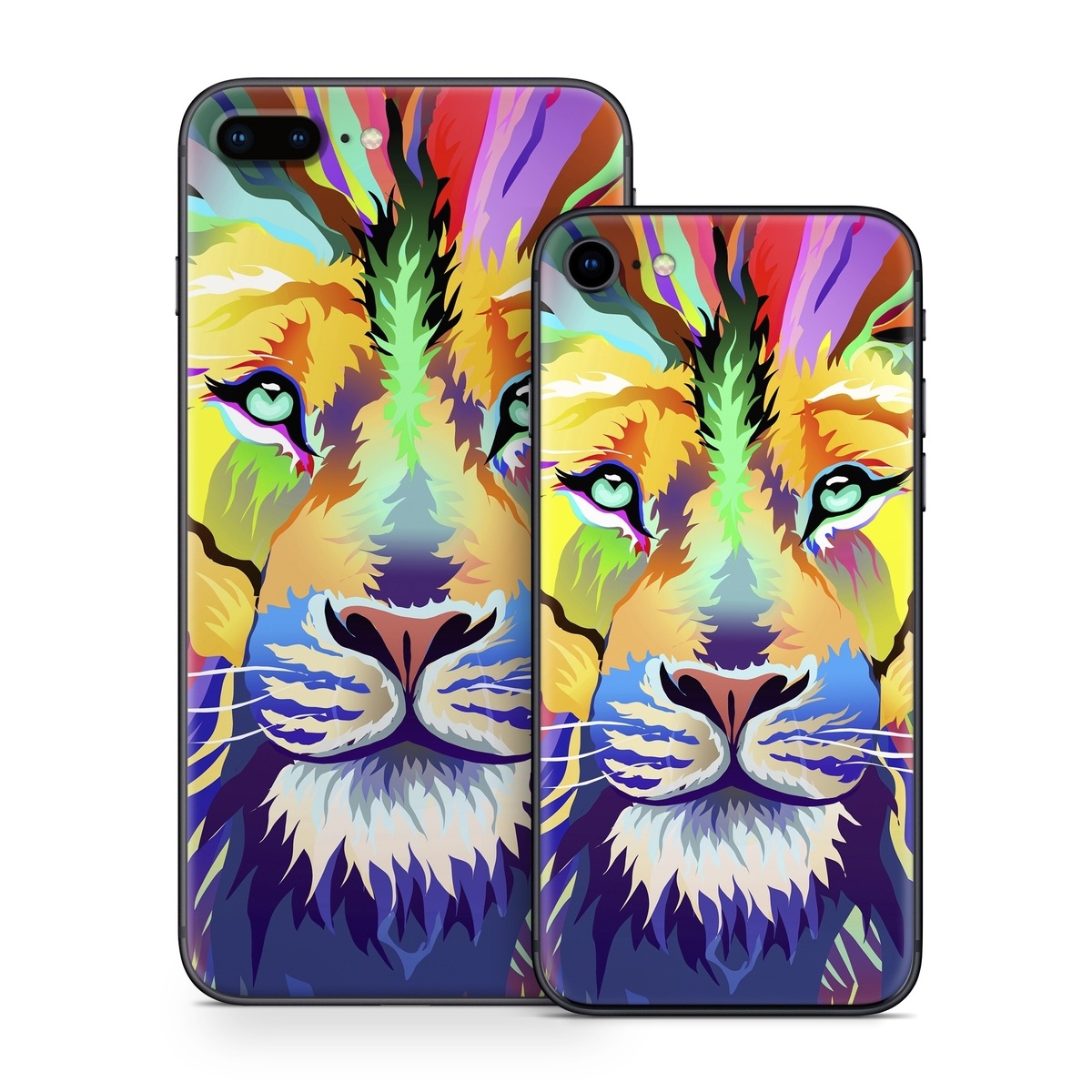 iPhone 8 Series Skin design of Bengal tiger, Felidae, Lion, Wildlife, Big cats, Tiger, Carnivore, Art, Illustration, Painting, with orange, yellow, green, red, pink, blue, purple colors