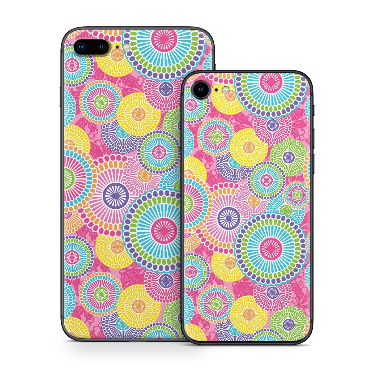 iPhone 8 Series Skin design of Pattern, Circle, Textile, Design, Visual arts, Wrapping paper, with gray, pink, purple, orange, blue, green colors