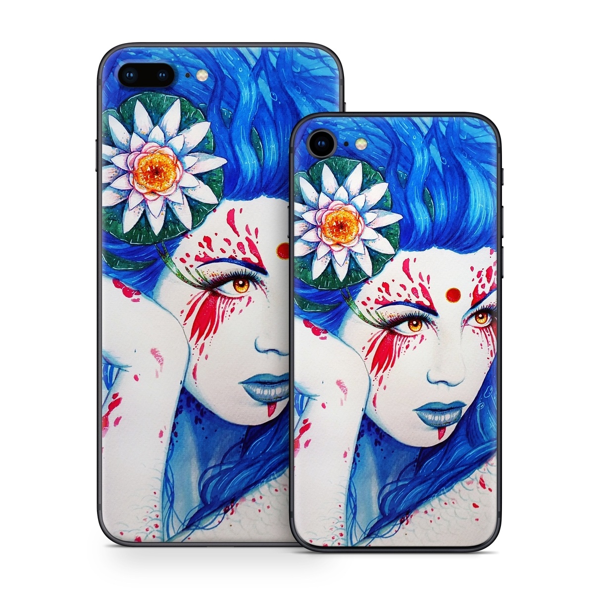 iPhone 8 Series Skin design of Hairstyle, Paint, Art paint, Blue, Painting, Eyelash, Art, Artist, Electric blue, Illustration, with white, blue, red, yellow, green, orange colors