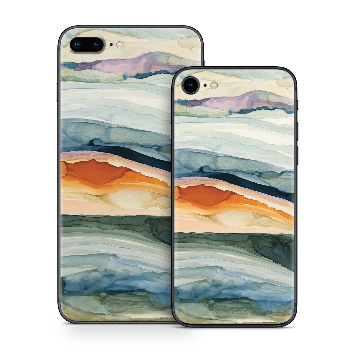 iPhone 8 Series Skin design of Watercolor paint, Painting, Sky, Wave, Geology, Landscape, Pattern, Acrylic paint, Cloud, Paint, with blue, purple, orange, yellow, red, green, brown colors
