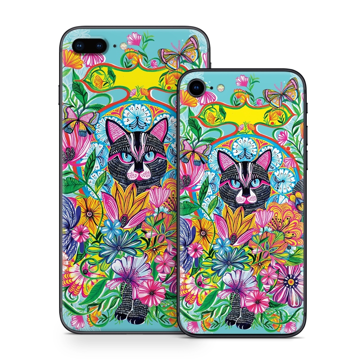 iPhone 8 Series Skin design of Visual arts, Art, Plant, Illustration, Pattern, Floral design, Flower, Wildflower, with white, blue, pink, black, green, yellow colors