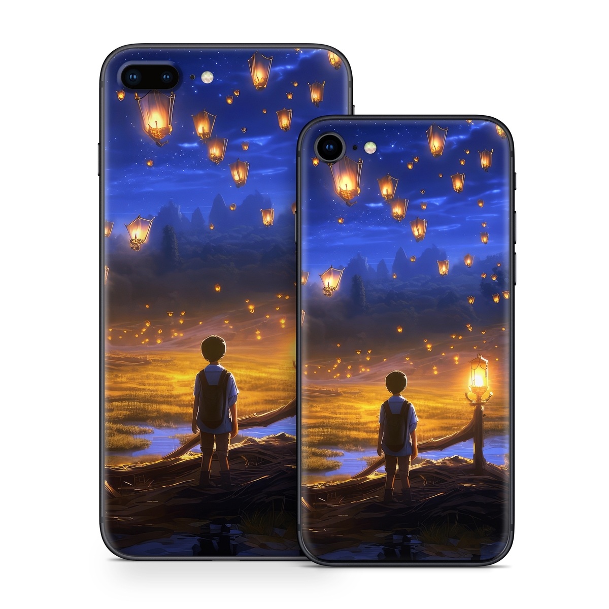 iPhone 8 Series Skin design of Cloud, World, Nature, Sky, People in nature, Happy, Flash photography, Natural landscape, Horizon, Heat, with black, blue, orange, yellow, gray, purple, orange, green colors