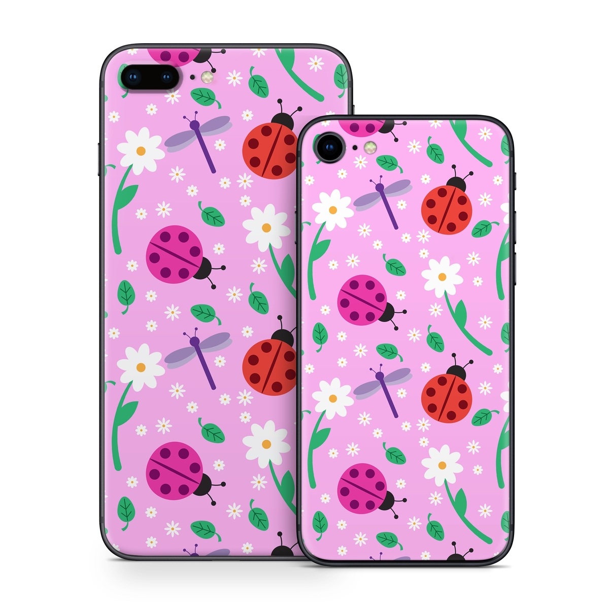 iPhone 8 Series Skin design of Pink, Pattern, Design, Magenta, Clip art, Plant, Visual arts, Ladybug, Child art, Illustration, with pink, white, purple, gray, red, blue colors