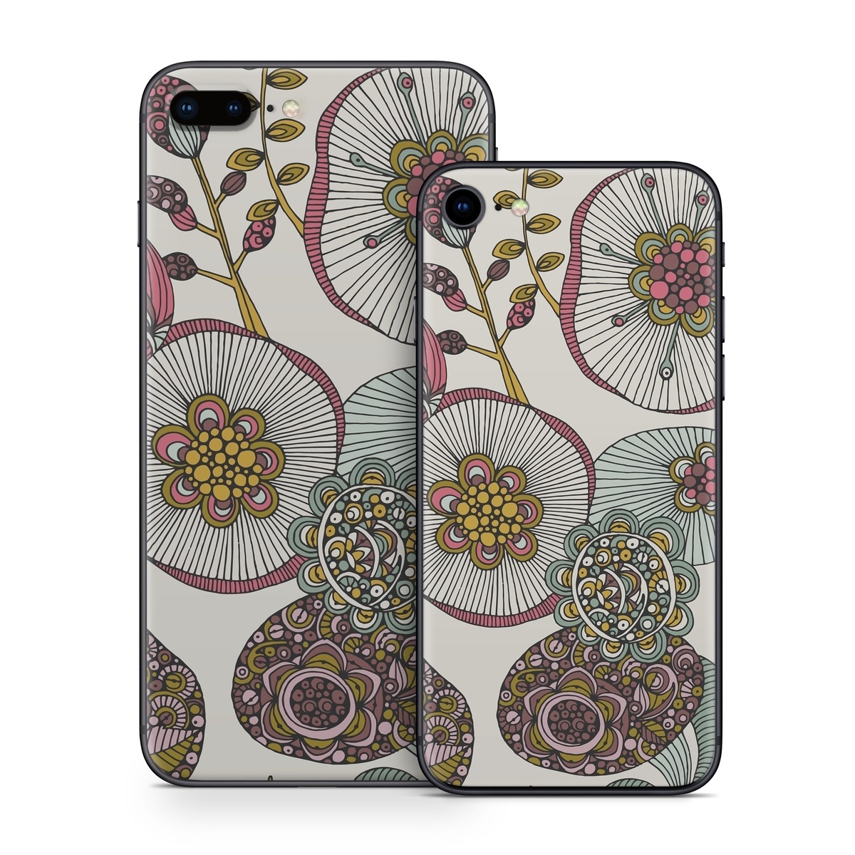 iPhone 8 Series Skin design of Pattern, Textile, Botany, Visual arts, Motif, Design, Needlework, Circle, Floral design, with gray, pink, green, blue, purple colors