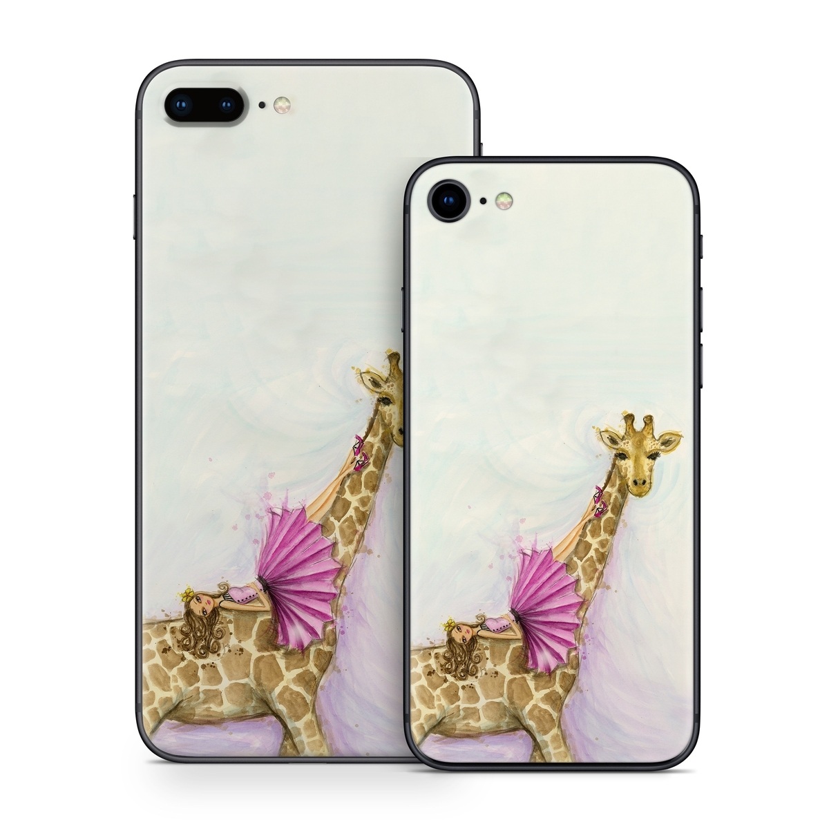 iPhone 8 Series Skin design of Giraffe, Giraffidae, Terrestrial animal, Pink, Wildlife, Snout, Fawn, Illustration, Watercolor paint, Magenta, with blue, brown, orange, pink colors