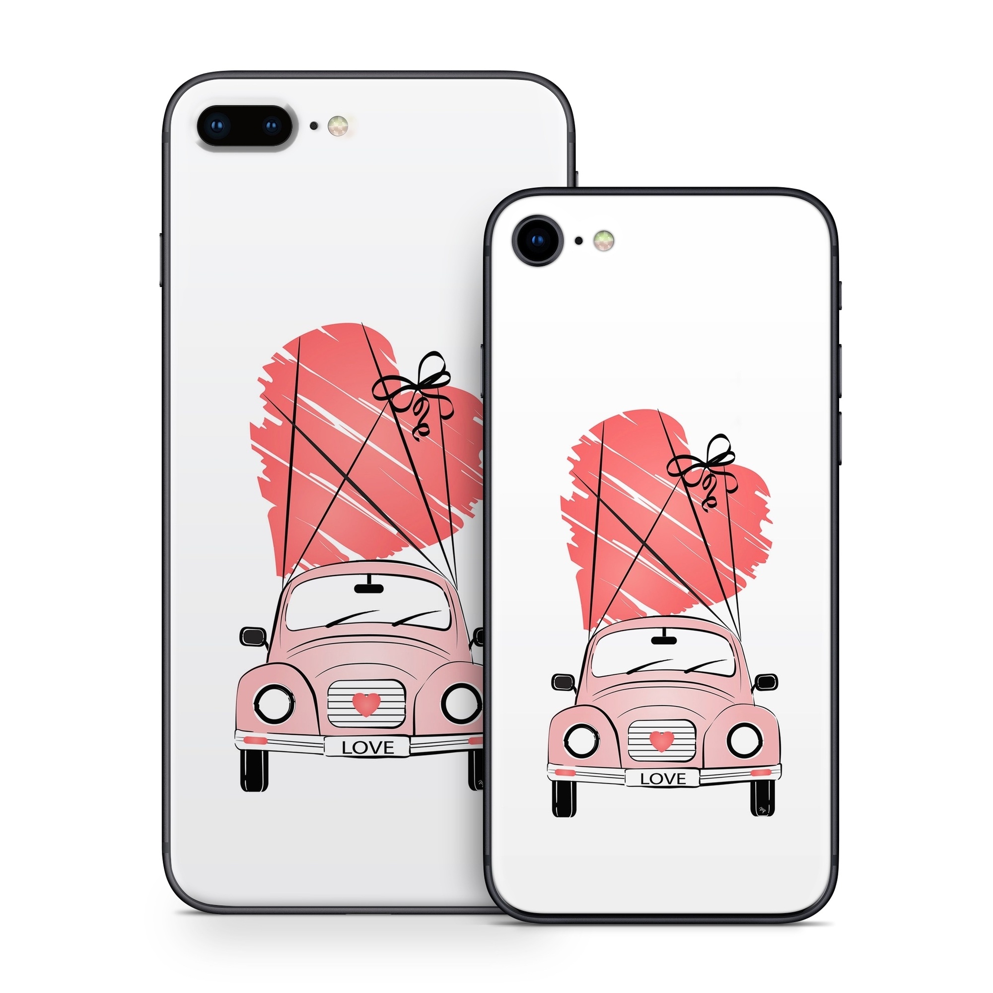 iPhone 8 Series Skin design of Land vehicle, Wheel, Vehicle, Tire, Hood, Automotive lighting, Car, Motor vehicle, Kit car, Cartoon, with white, pink, black, red colors