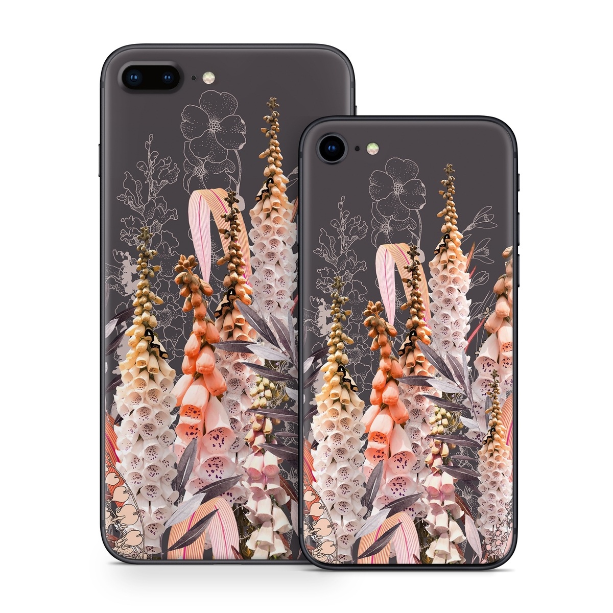 iPhone 8 Series Skin design of Flower, Plant, Foxtail lily, Botany, Plant stem, Illustration, Broomrape, with brown, pink, white, yellow, orange colors