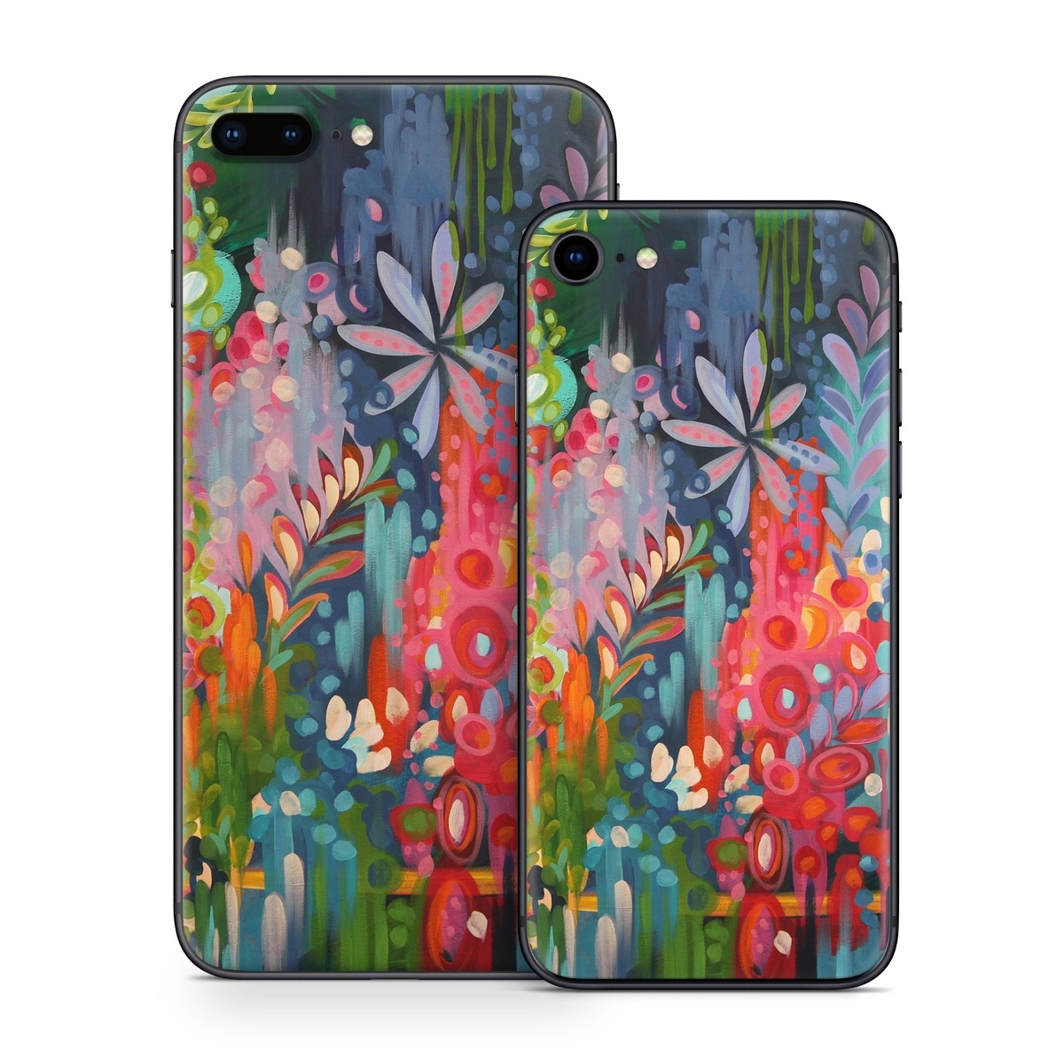iPhone 8 Series Skin design of Painting, Modern art, Acrylic paint, Art, Visual arts, Watercolor paint, Child art, Flower, Plant, Tree, with blue, red, orange, purple, yellow, pink, green colors