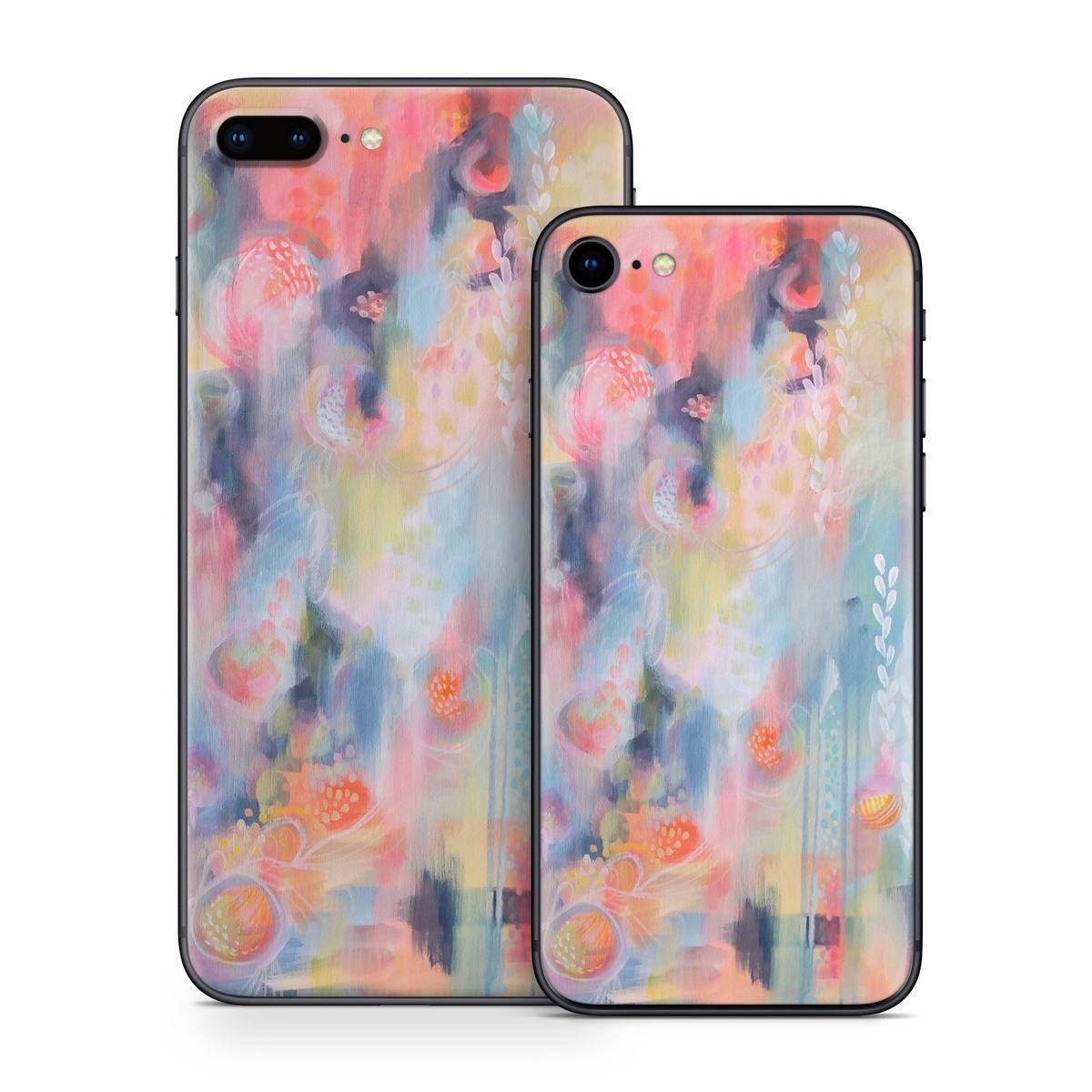 iPhone 8 Series Skin design of Painting, Watercolor paint, Modern art, Acrylic paint, Art, Visual arts, Paint, Artwork, Dye, with blue, pink, orange, yellow, red, white colors