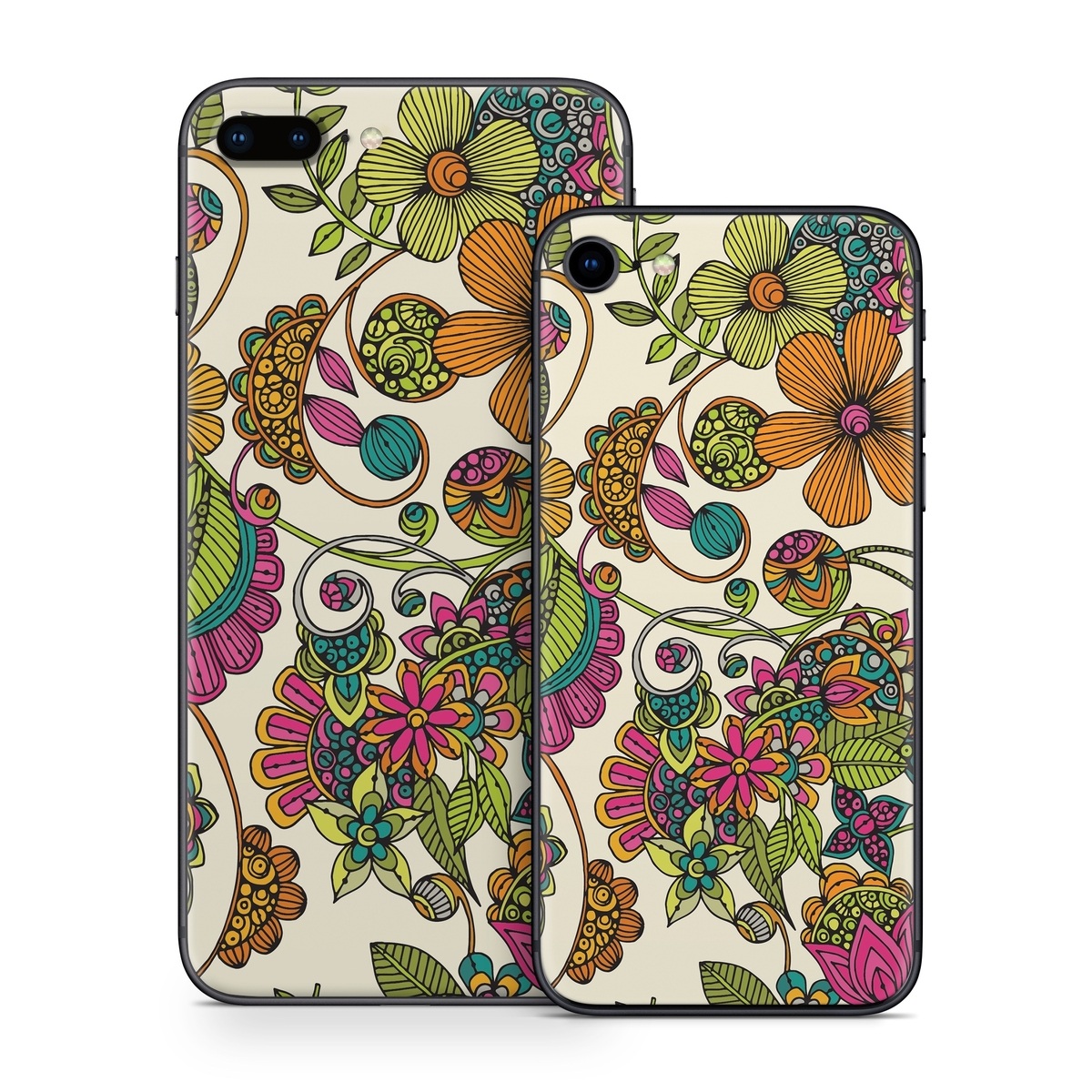 iPhone 8 Series Skin design of Pattern, Floral design, Motif, Design, Visual arts, Botany, Pedicel, Flower, Plant, Textile, with green, pink, orange, blue colors
