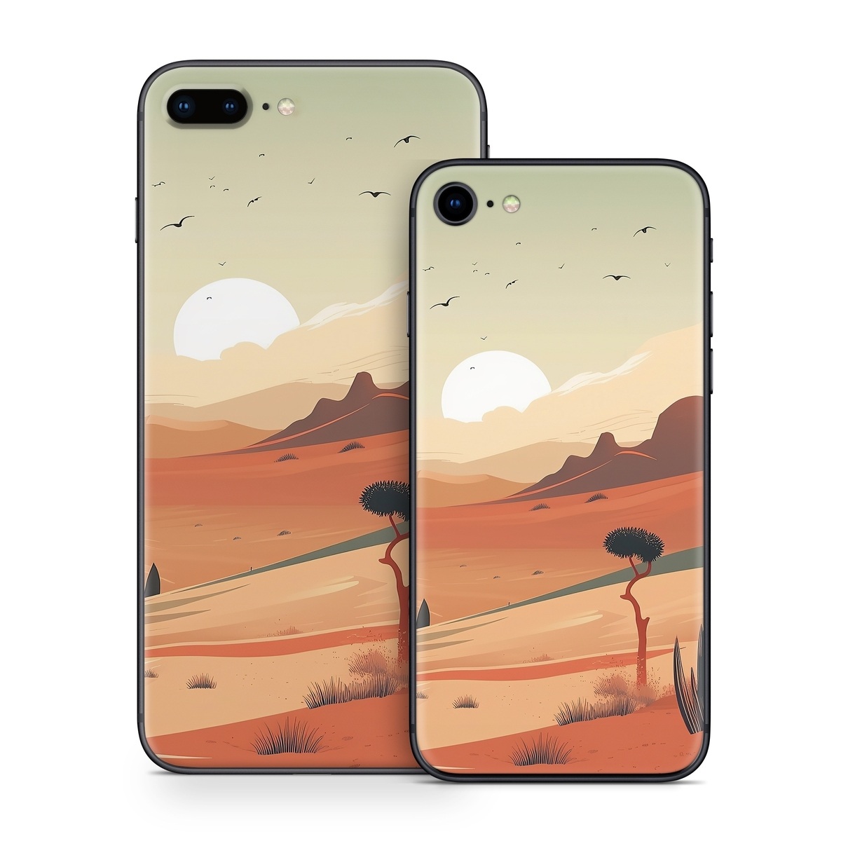 iPhone 8 Series Skin design of Sky, Bird, Ecoregion, Light, Nature, Cloud, Natural environment, Moon, Natural landscape, Biome, with orange, yellow, brown, green, white, black colors