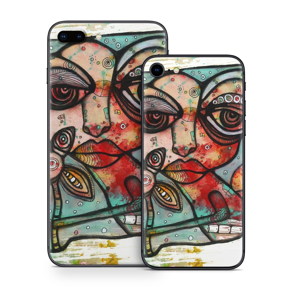 iPhone 8 Series Skin design of Modern art, Art, Painting, Illustration, Visual arts, Psychedelic art, Acrylic paint, Watercolor paint, Graffiti, Drawing, with gray, black, red, green, blue, white colors