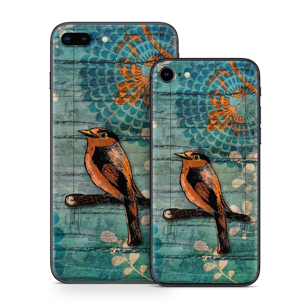 iPhone 8 Series Skin design of Bird, Turquoise, Painting, Art, Coraciiformes, Branch, Beak, Wildlife, Perching bird, Illustration, with black, blue, gray, green, red colors