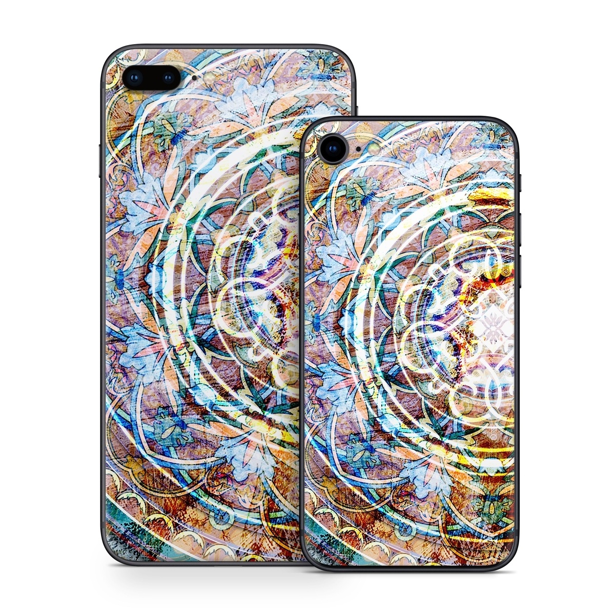 iPhone 8 Series Skin design of Circle, Ceramic, Tableware, with yellow, red, orange, white, blue, green, gray colors