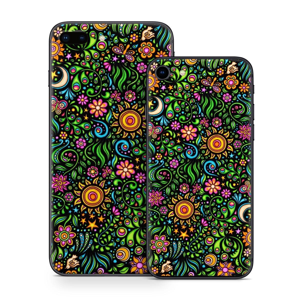 iPhone 8 Series Skin design of Pattern, Psychedelic art, Visual arts, Art, Design, Motif, Organism, Circle, Textile, Plant, with black, red, green, blue, purple colors