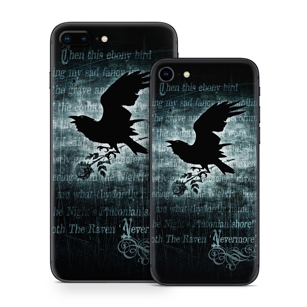 iPhone 8 Series Skin design of Bird, Text, Wing, Graphic design, Darkness, Font, Illustration, Graphics, with black, white, blue colors