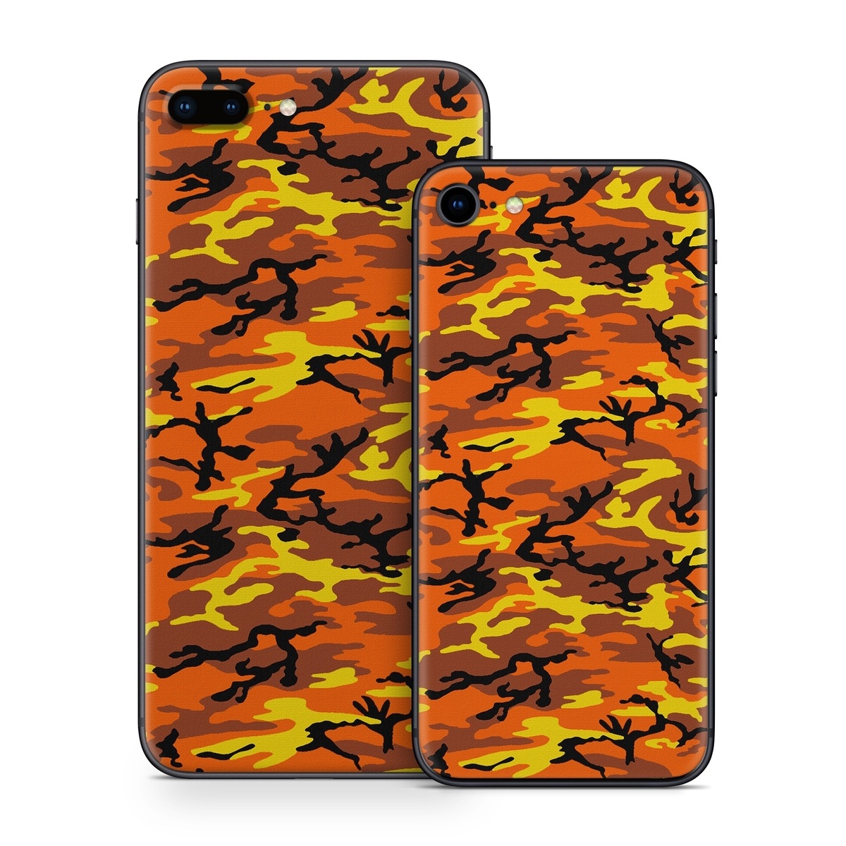 iPhone 8 Series Skin design of Military camouflage, Orange, Pattern, Camouflage, Yellow, Brown, Uniform, Design, Tree, Wildlife, with red, green, black colors