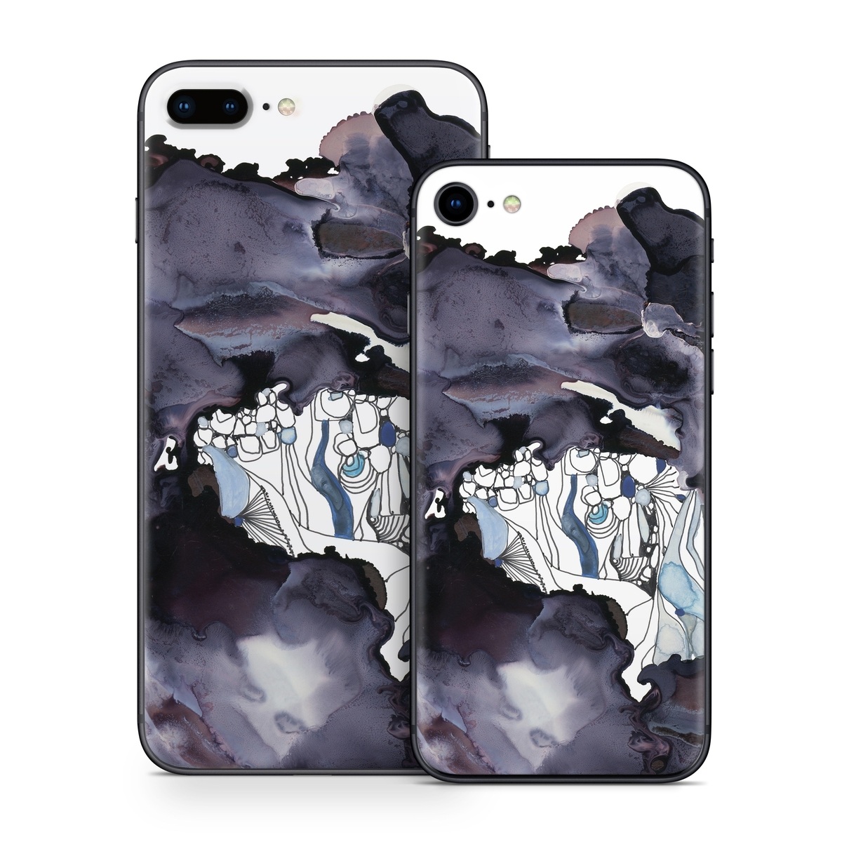 iPhone 8 Series Skin design of Watercolor paint, Illustration, Art, World, Paint, Cg artwork, Drawing, Graphic design, Animation, Rock, with black, purple, white, blue colors
