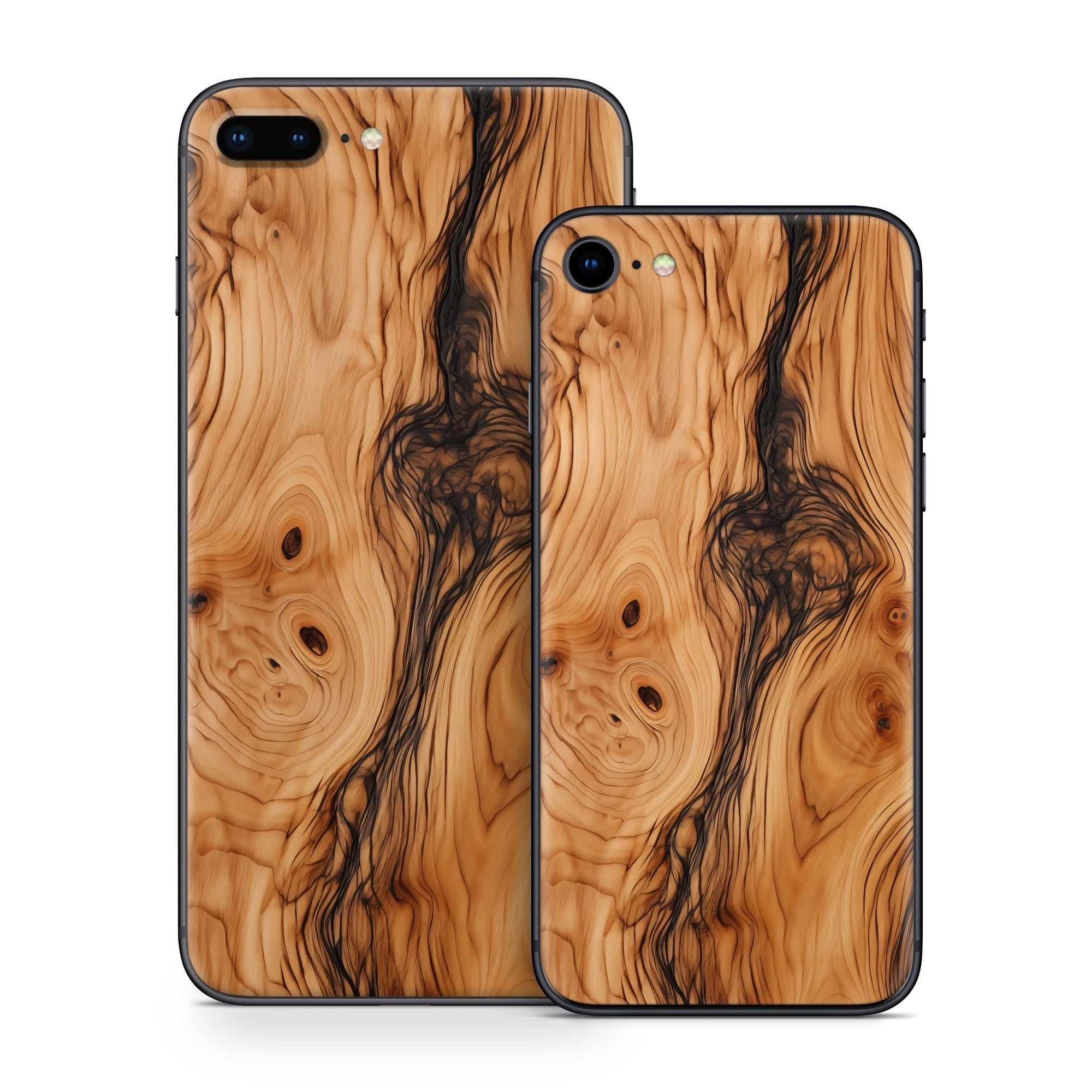iPhone 8 Series Skin design of Brown, Wood, Trunk, Wood stain, Floor, Liquid, Art, Woody plant, Landscape, Flooring, with black, brown, orange colors